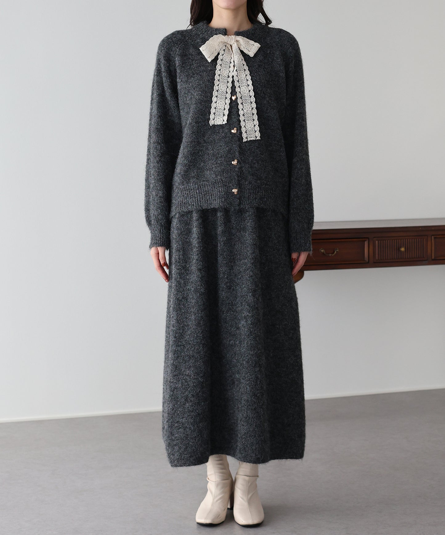 【早割5％OFF】リボンニット＆スカート セットアップ