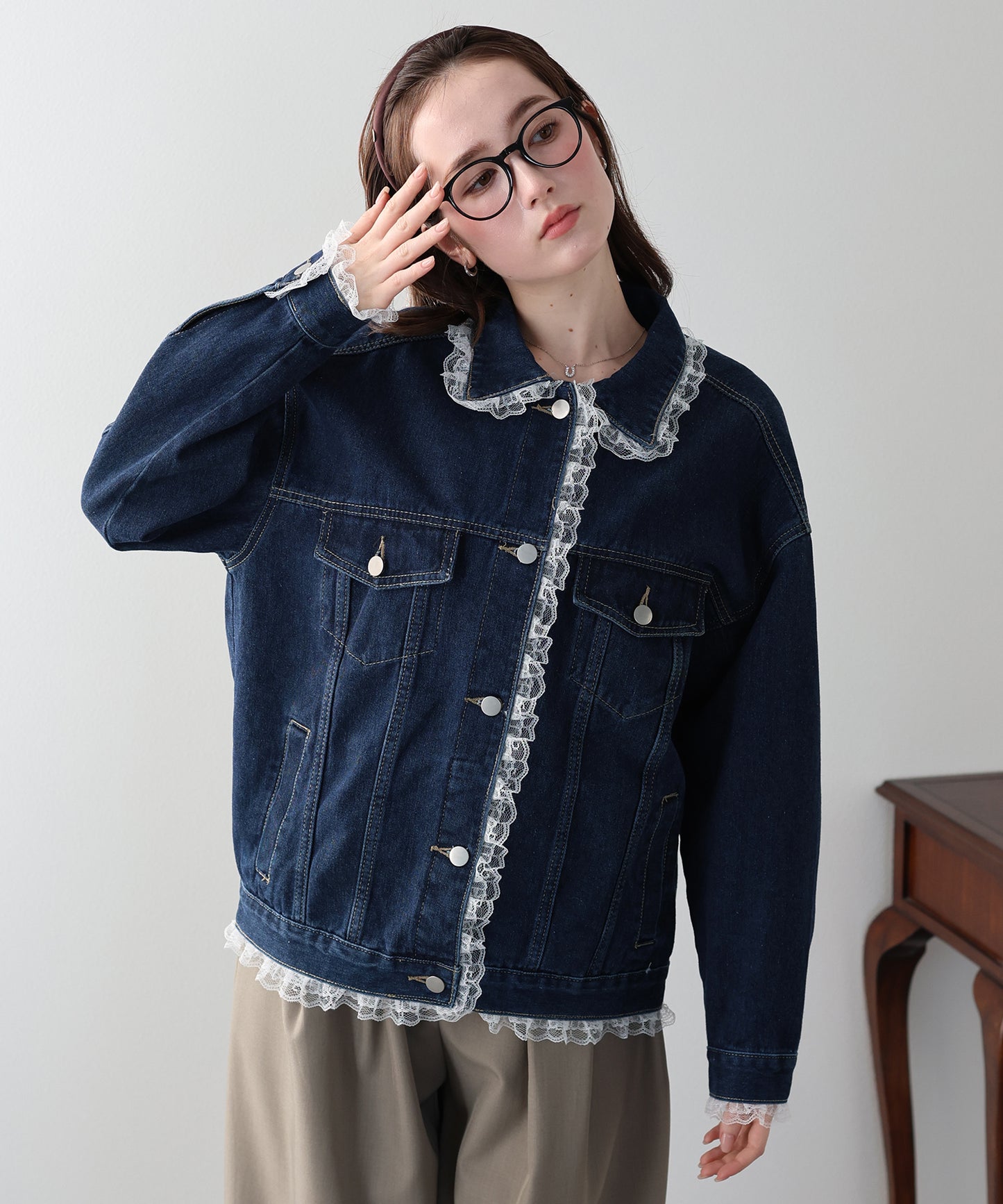 レースドッキングデニムジャケット