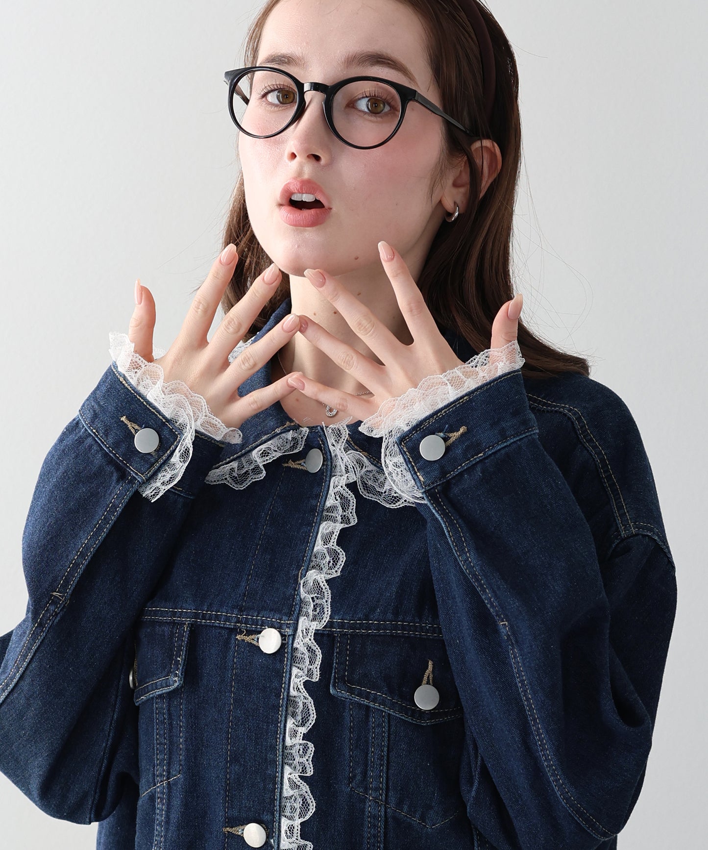 レースドッキングデニムジャケット
