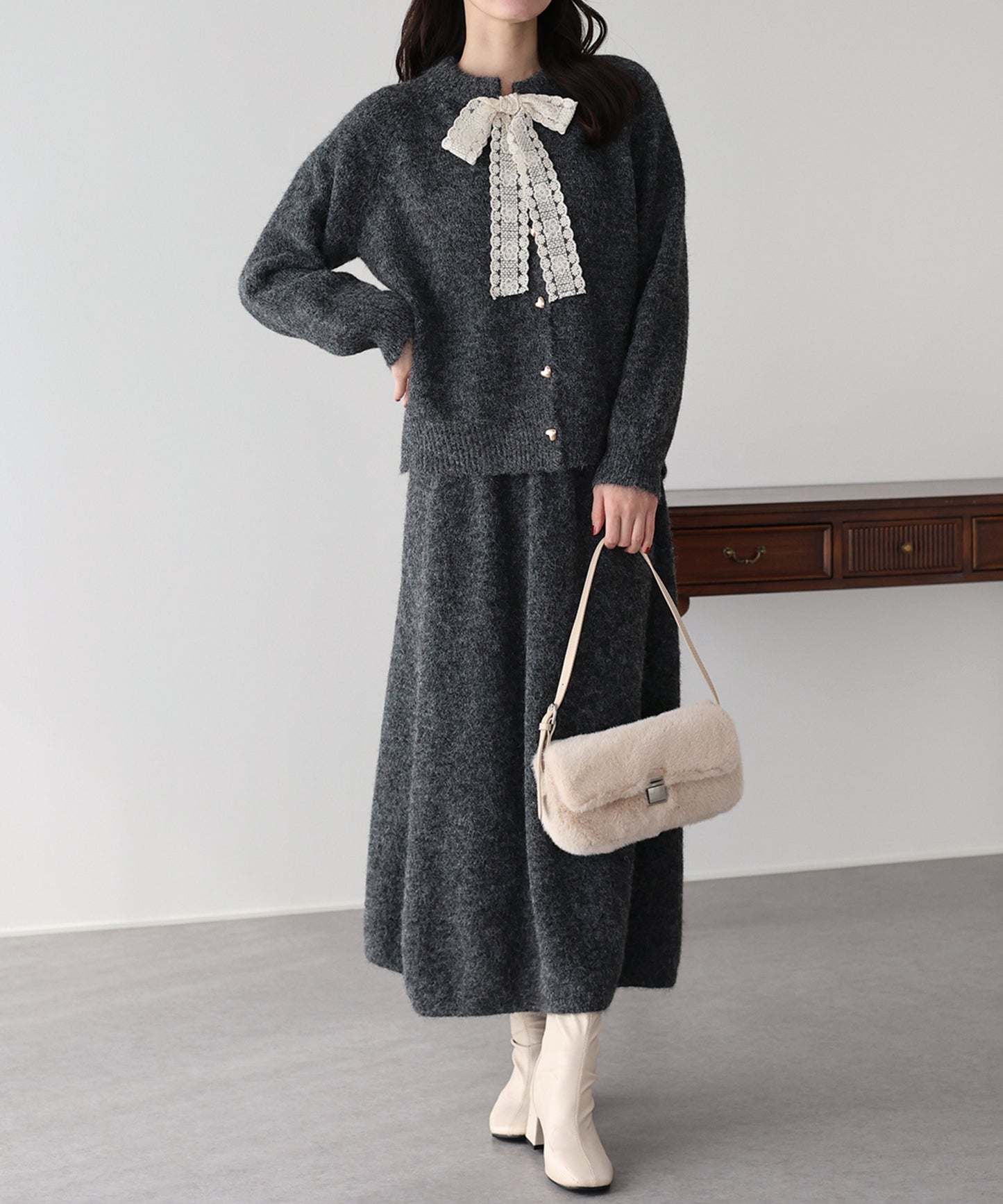 【早割5％OFF】リボンニット＆スカート セットアップ