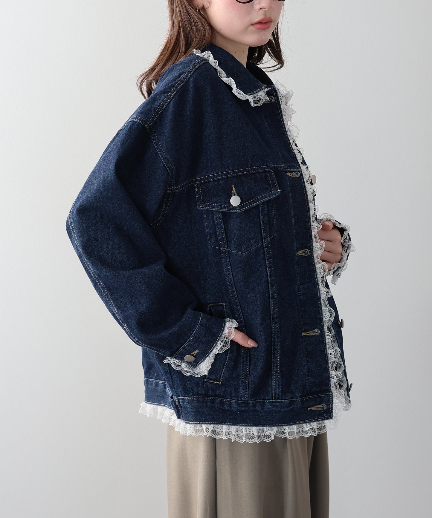 レースドッキングデニムジャケット