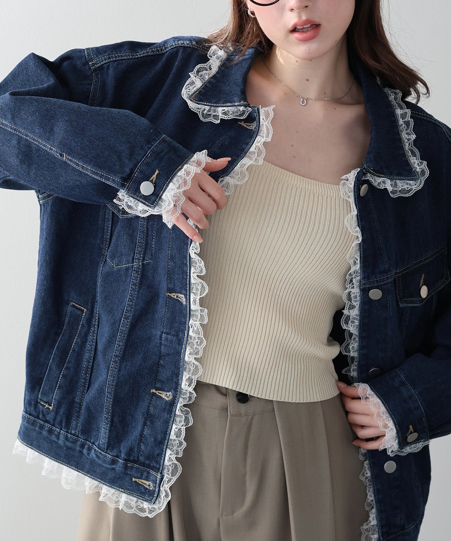 レースドッキングデニムジャケット