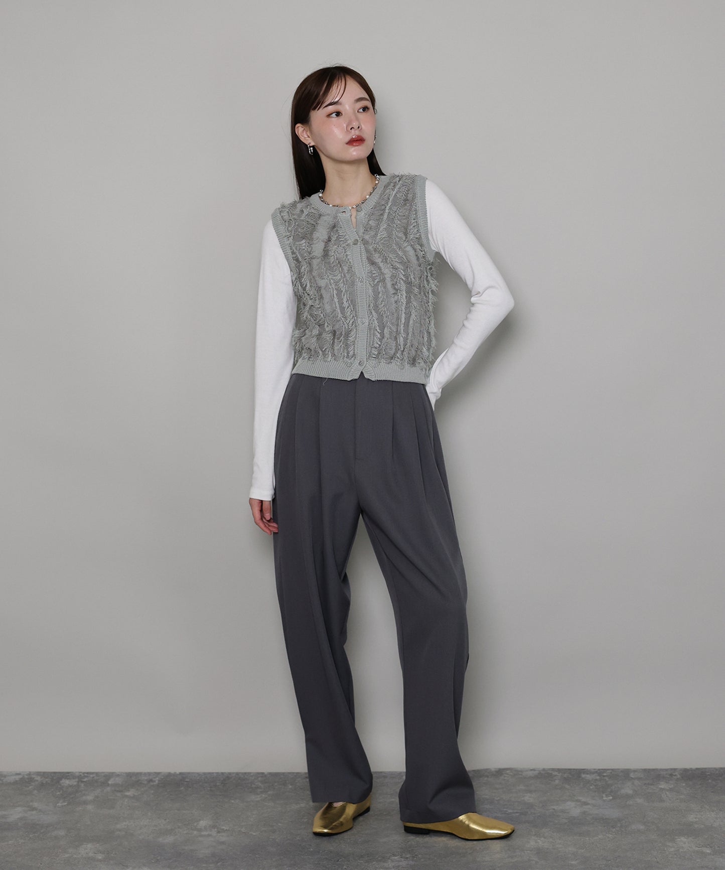 【TIME SALE】ミックスフリンジニットベスト[ J by blue ]