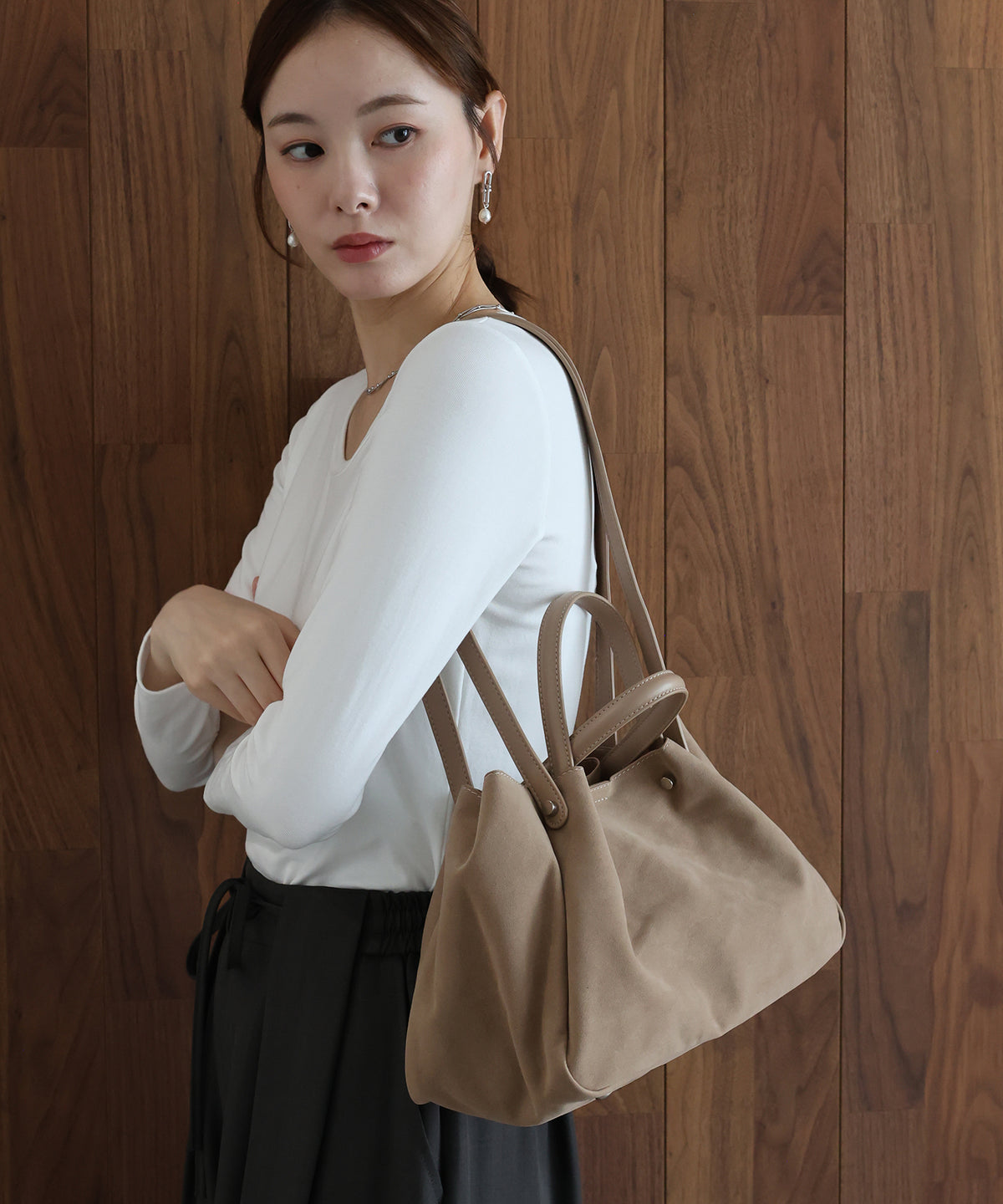 【早割5％OFF】スウェードダブルハンドルバッグ