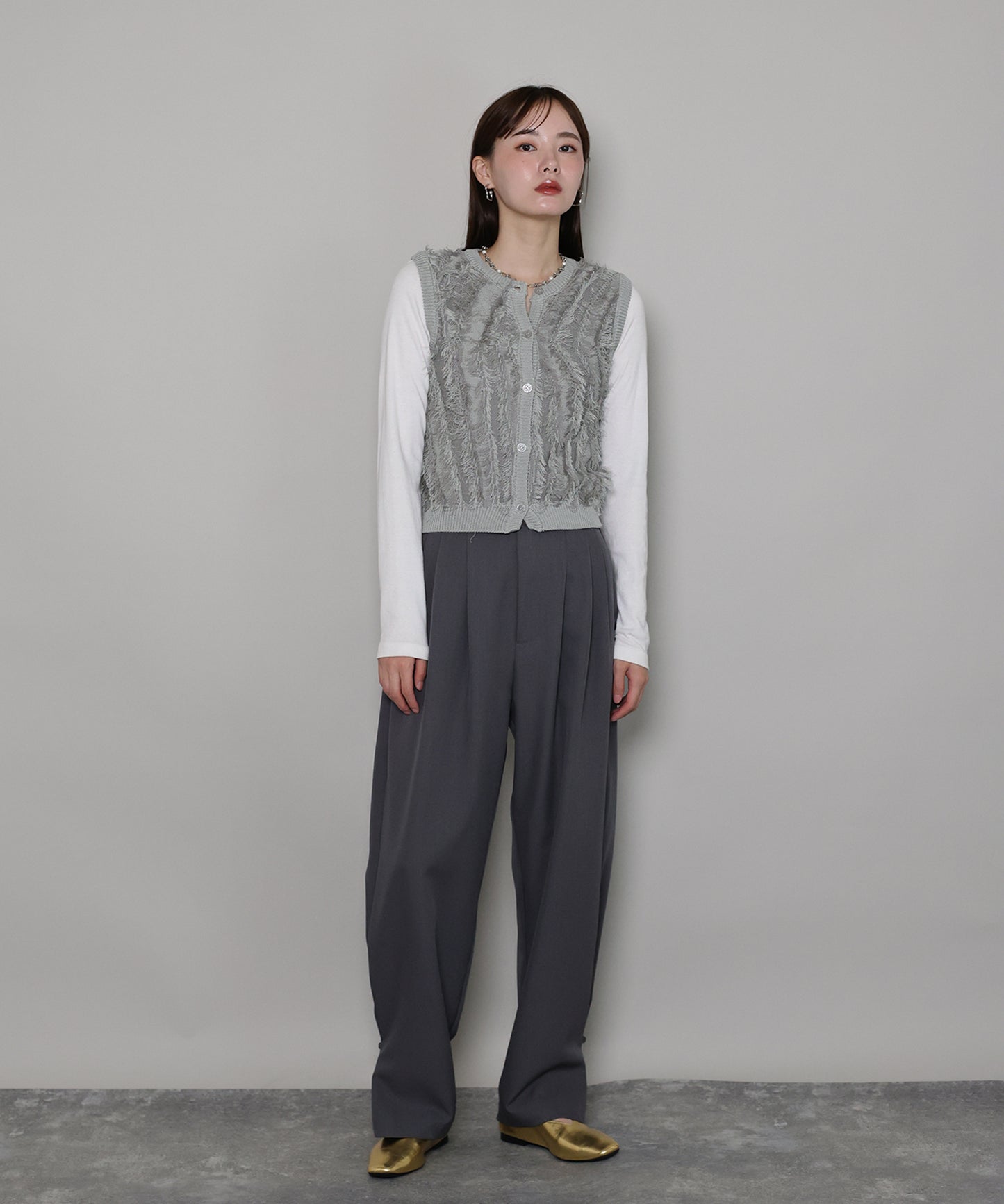 【TIME SALE】ミックスフリンジニットベスト[ J by blue ]