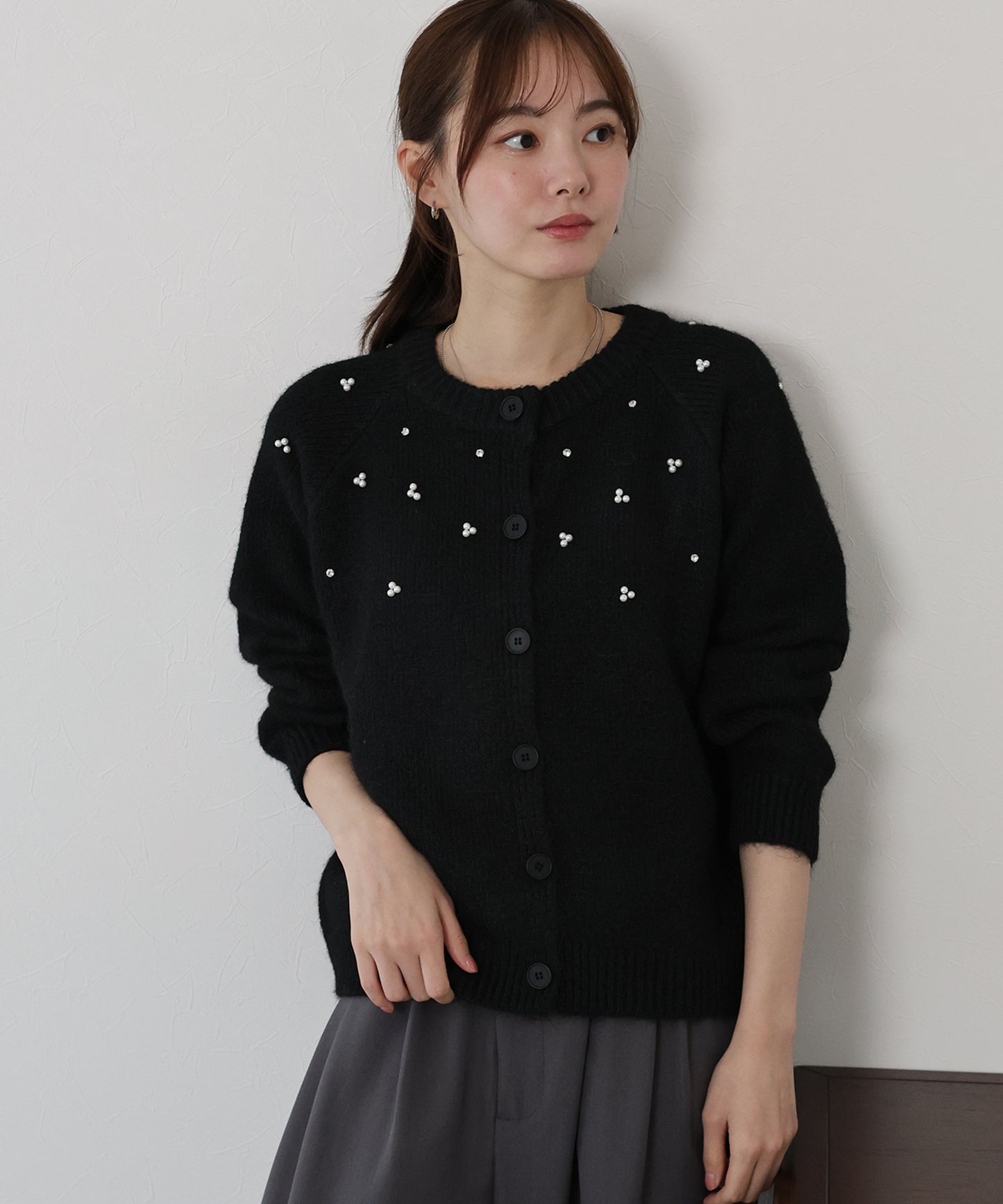 パールビジューニットカーディガン
