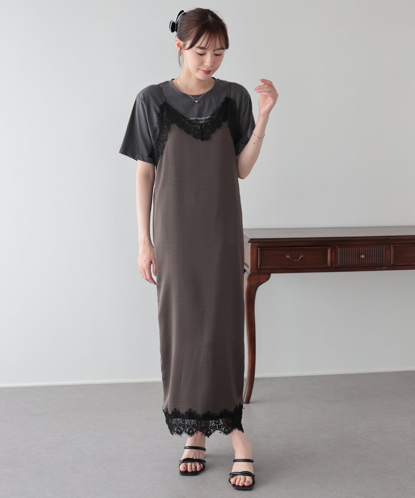 【早割5％OFF】レーストリムキャミワンピース