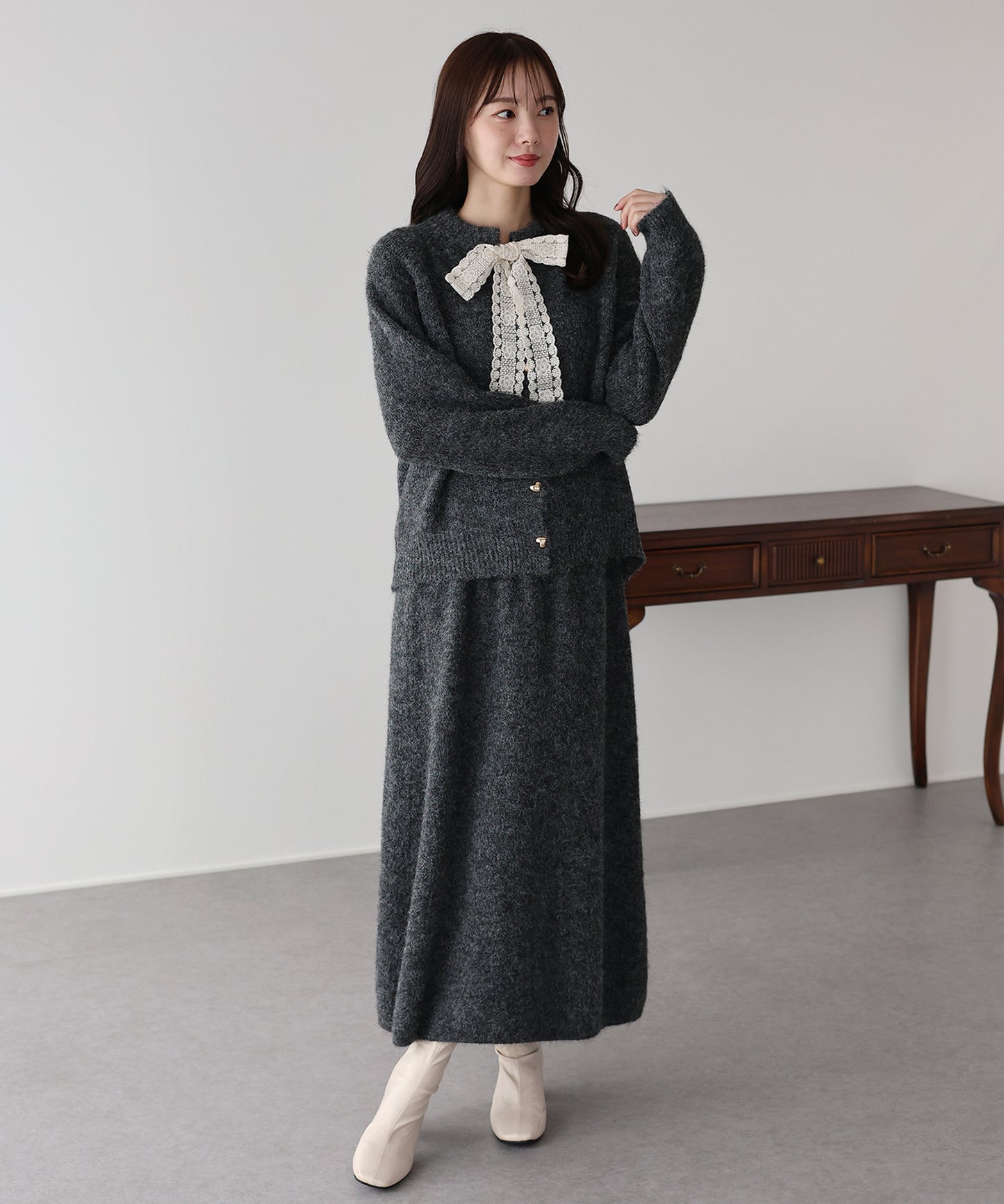 【早割5％OFF】リボンニット＆スカート セットアップ