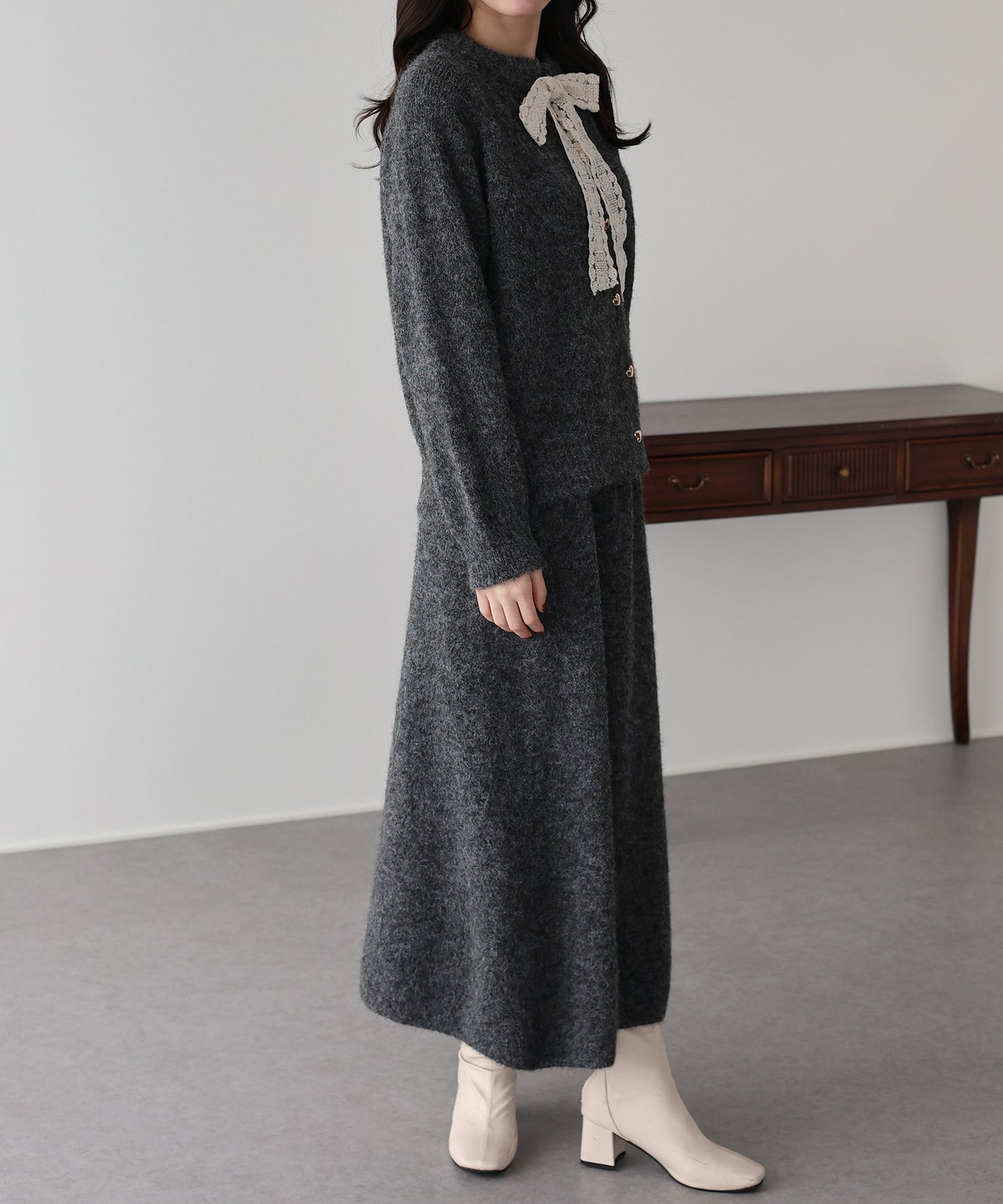 【早割5％OFF】リボンニット＆スカート セットアップ