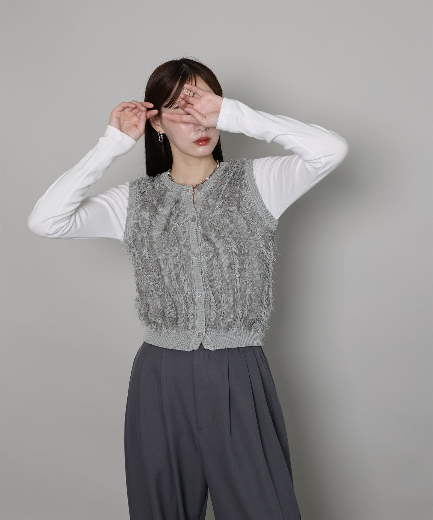 【TIME SALE】ミックスフリンジニットベスト[ J by blue ]