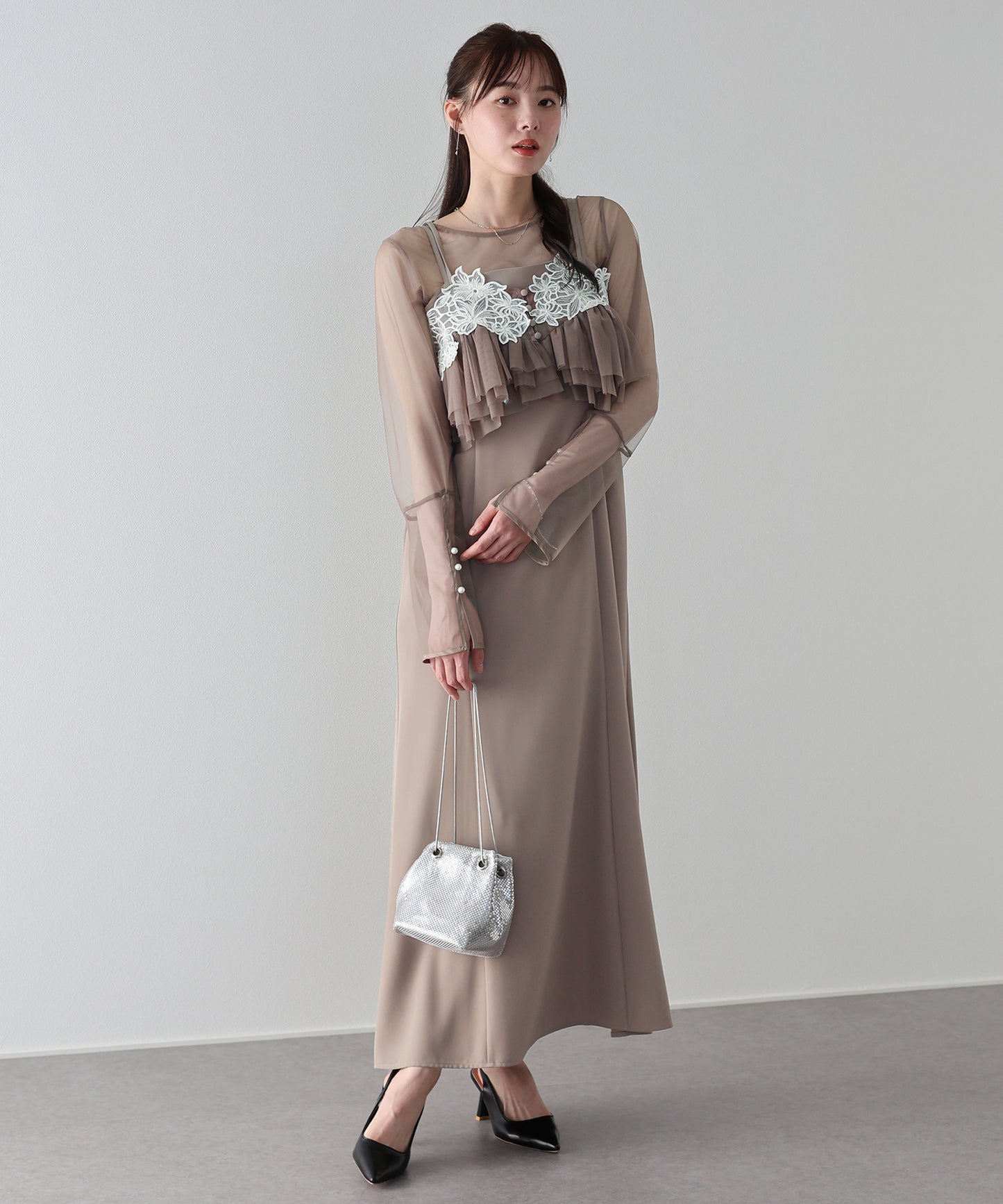 【早割5％OFF】レースビスチェセットドレス 3点セット