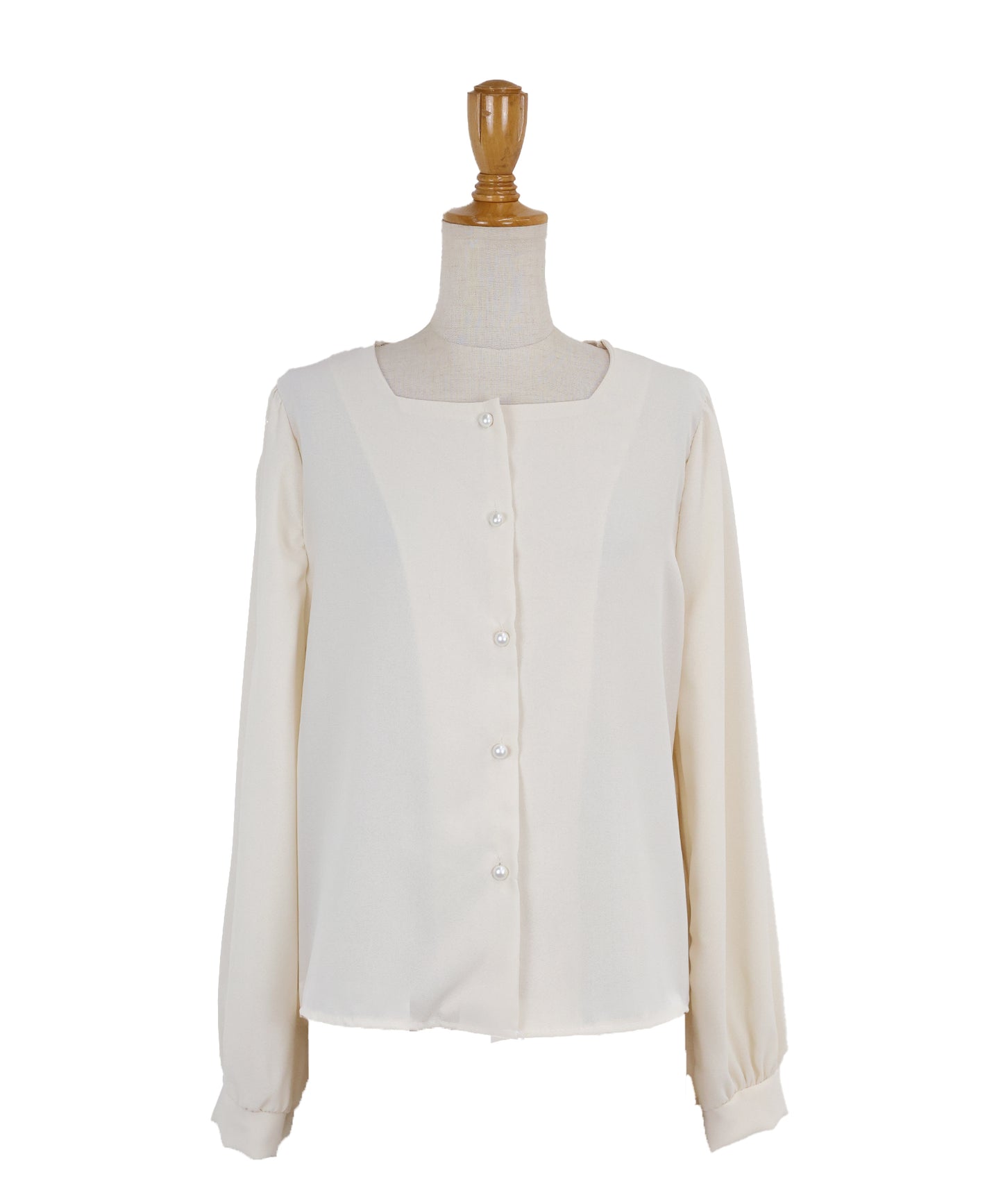 スクエアネックパールボタンブラウス【ネコポス】