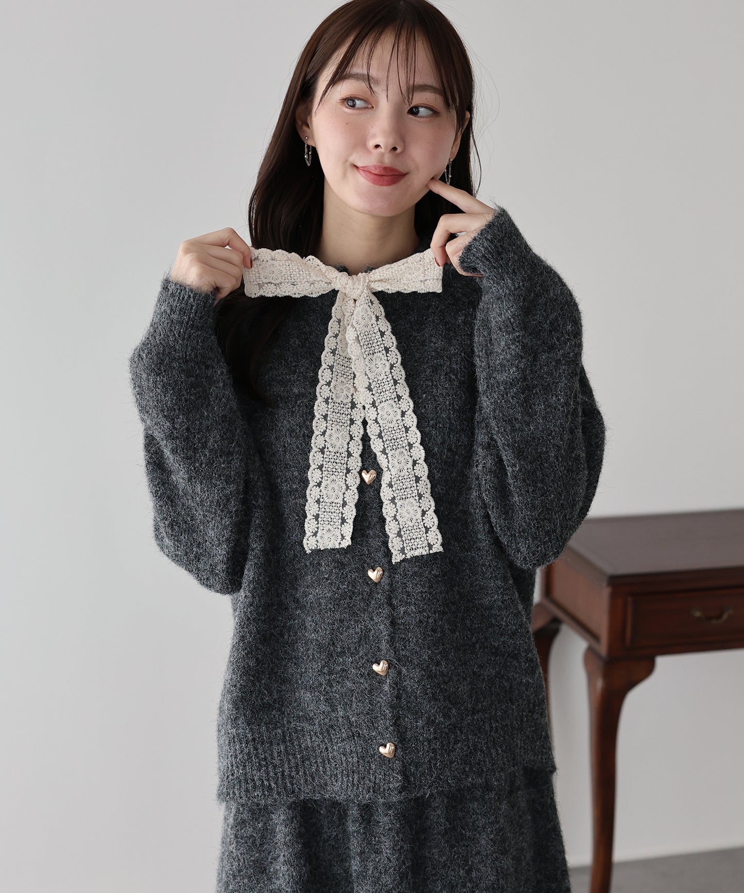 【早割5％OFF】リボンニット＆スカート セットアップ