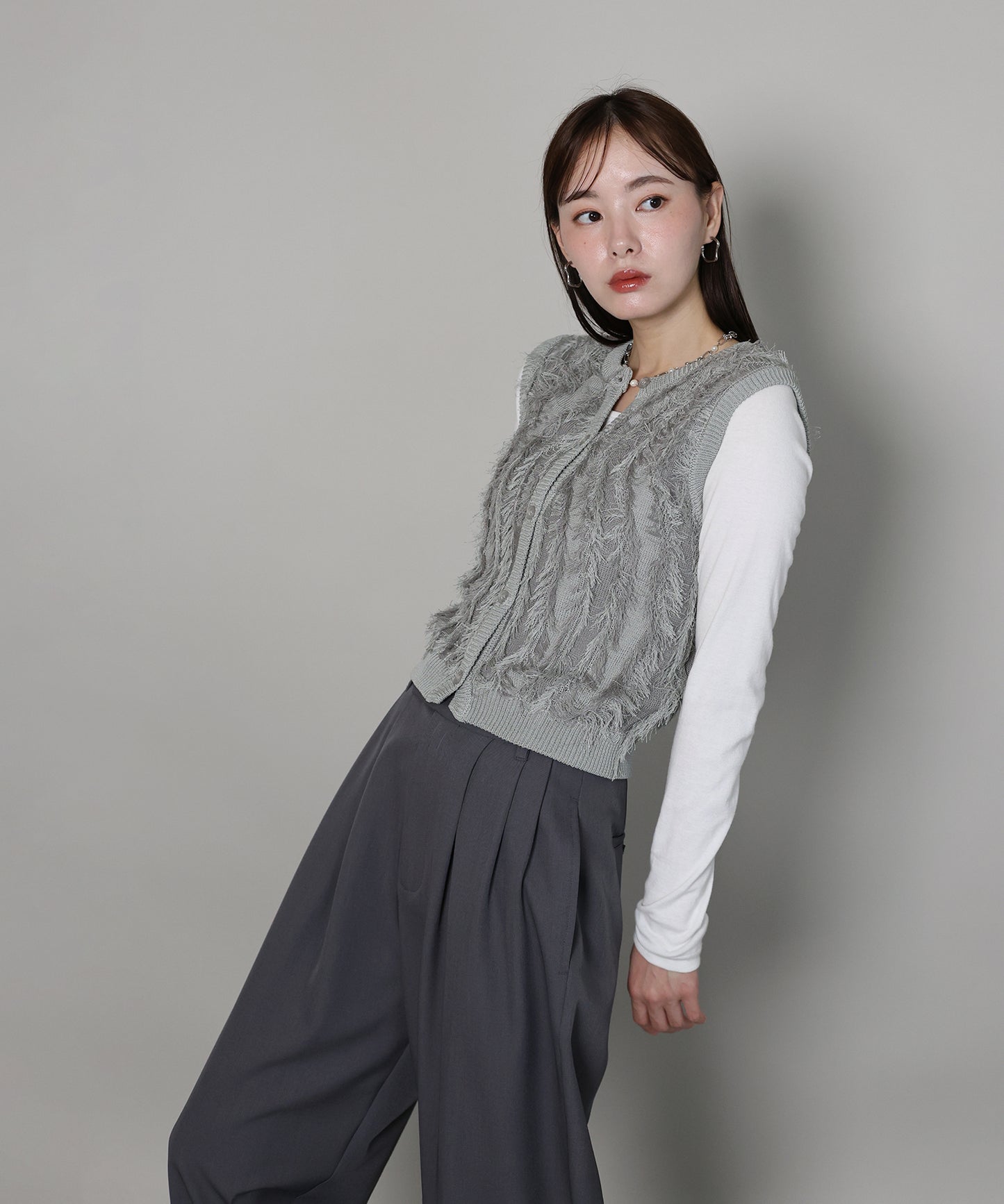 【TIME SALE】ミックスフリンジニットベスト[ J by blue ]