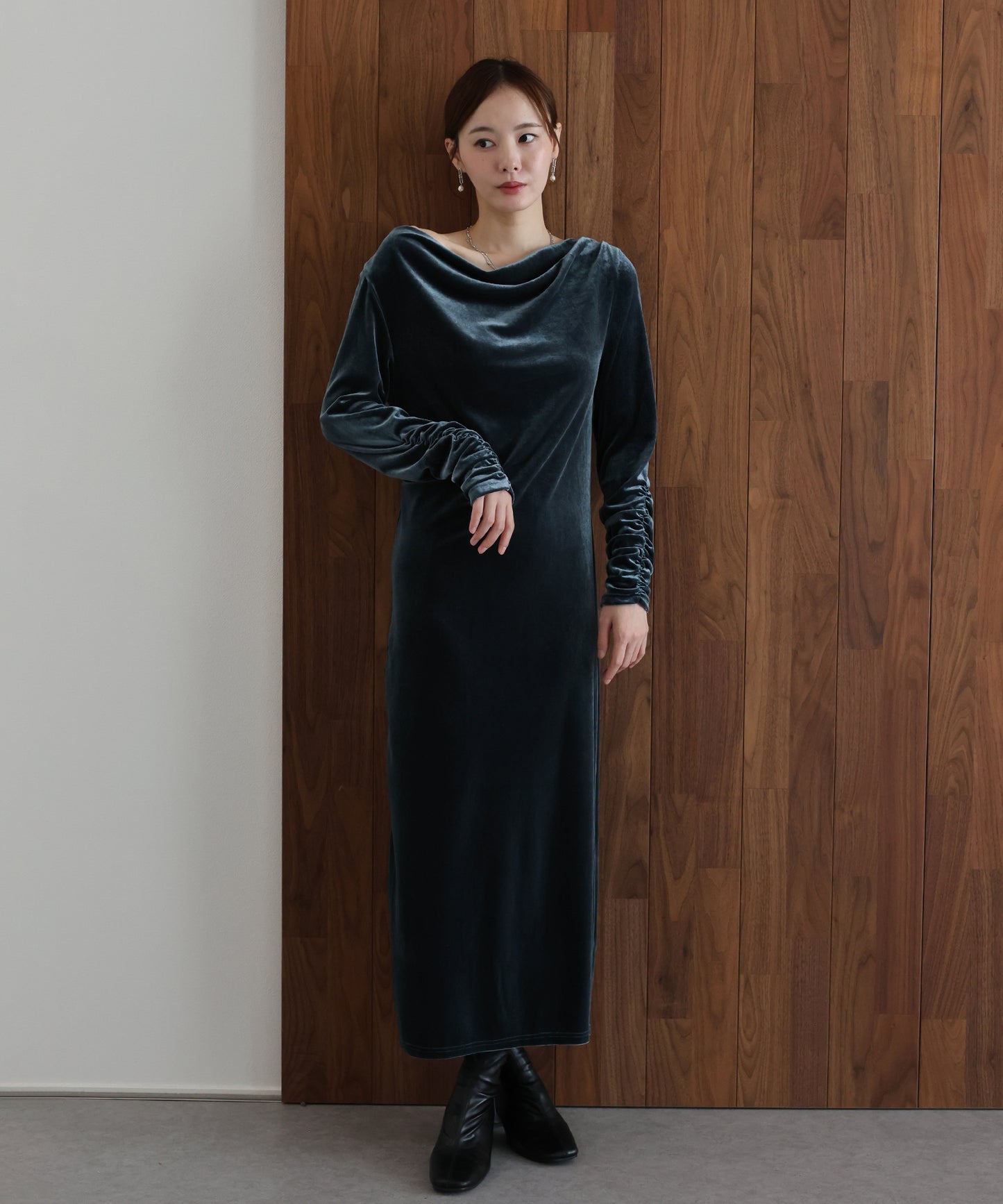 【早割5％OFF】ドレープベロアマキシワンピース