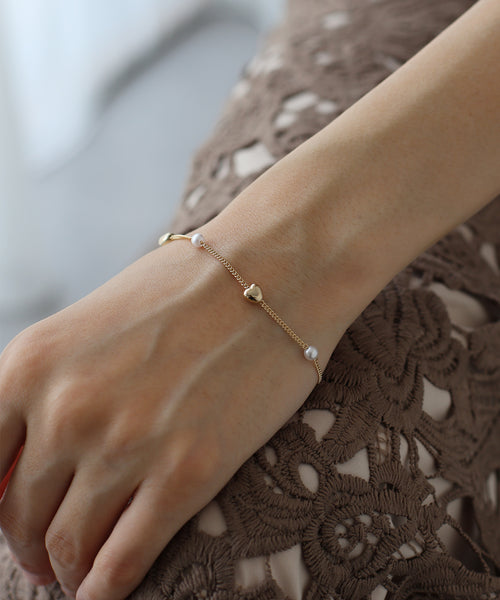 ハート型 パールビーズK10ブレスレット.*・゜週末限定sale