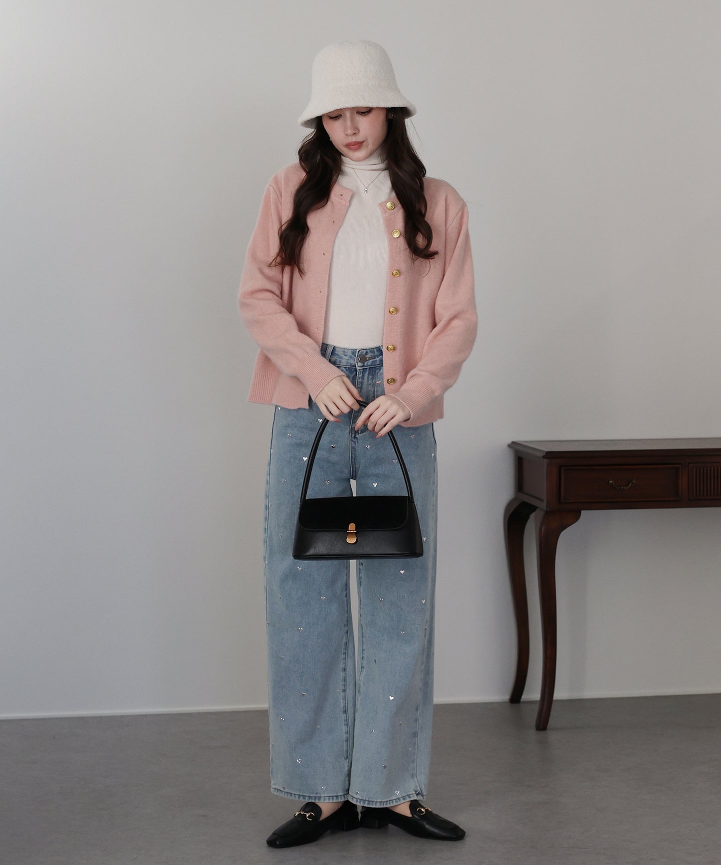 【早割5％OFF】金ボタンクルーネックカーディガン