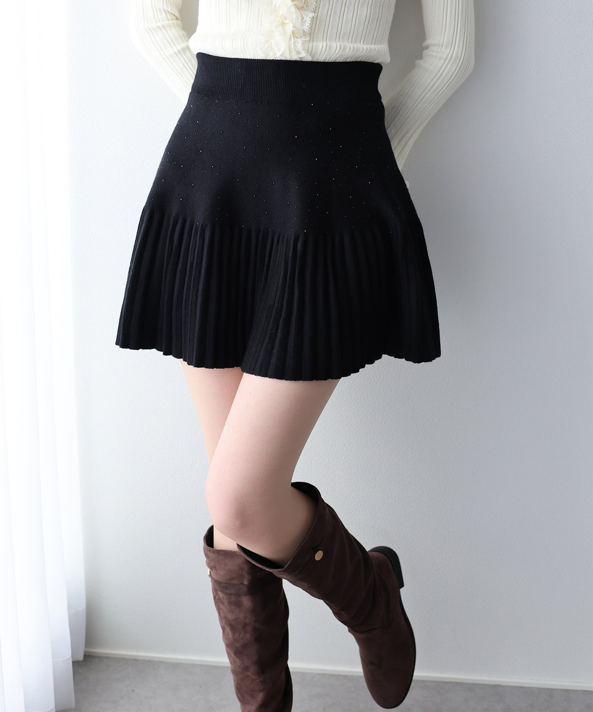 【早割5％OFF】ビジュープリーツミニスカート