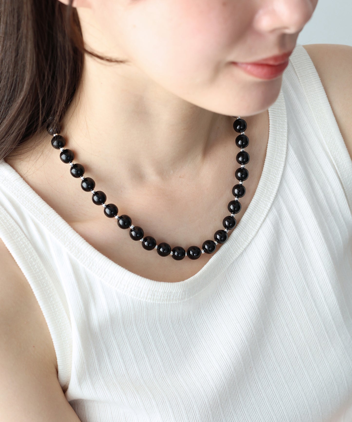 ブラック/パール シルバービーズネックレス【ネコポス】