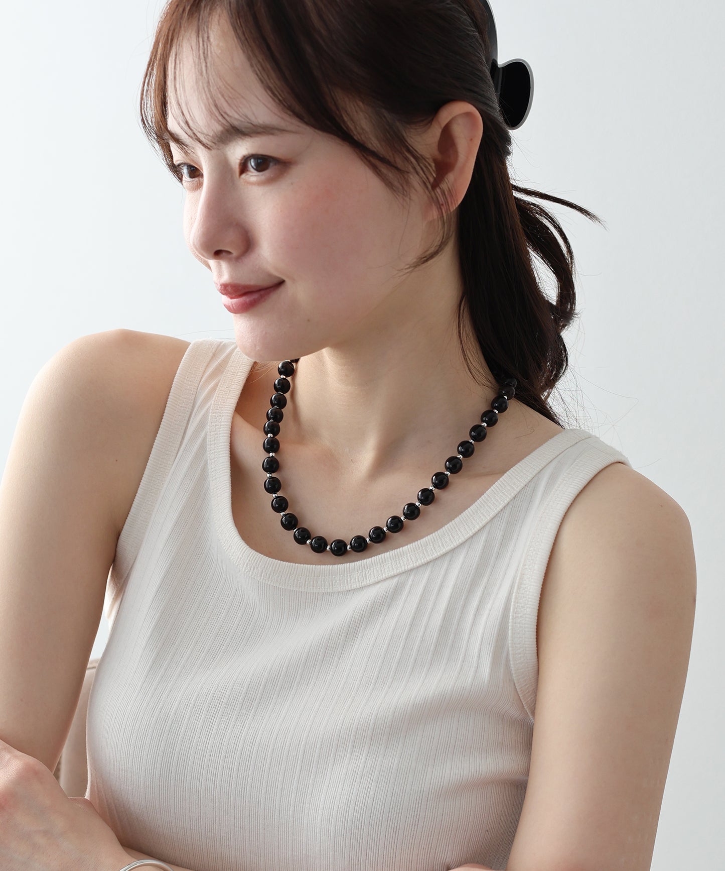 ブラック/パール シルバービーズネックレス【ネコポス】