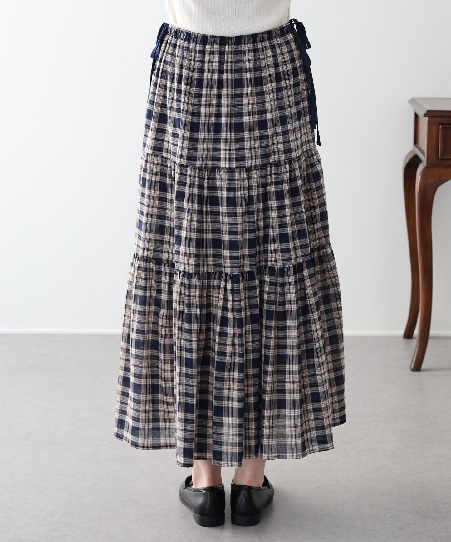 チェック柄サイドリボンティアードスカート
