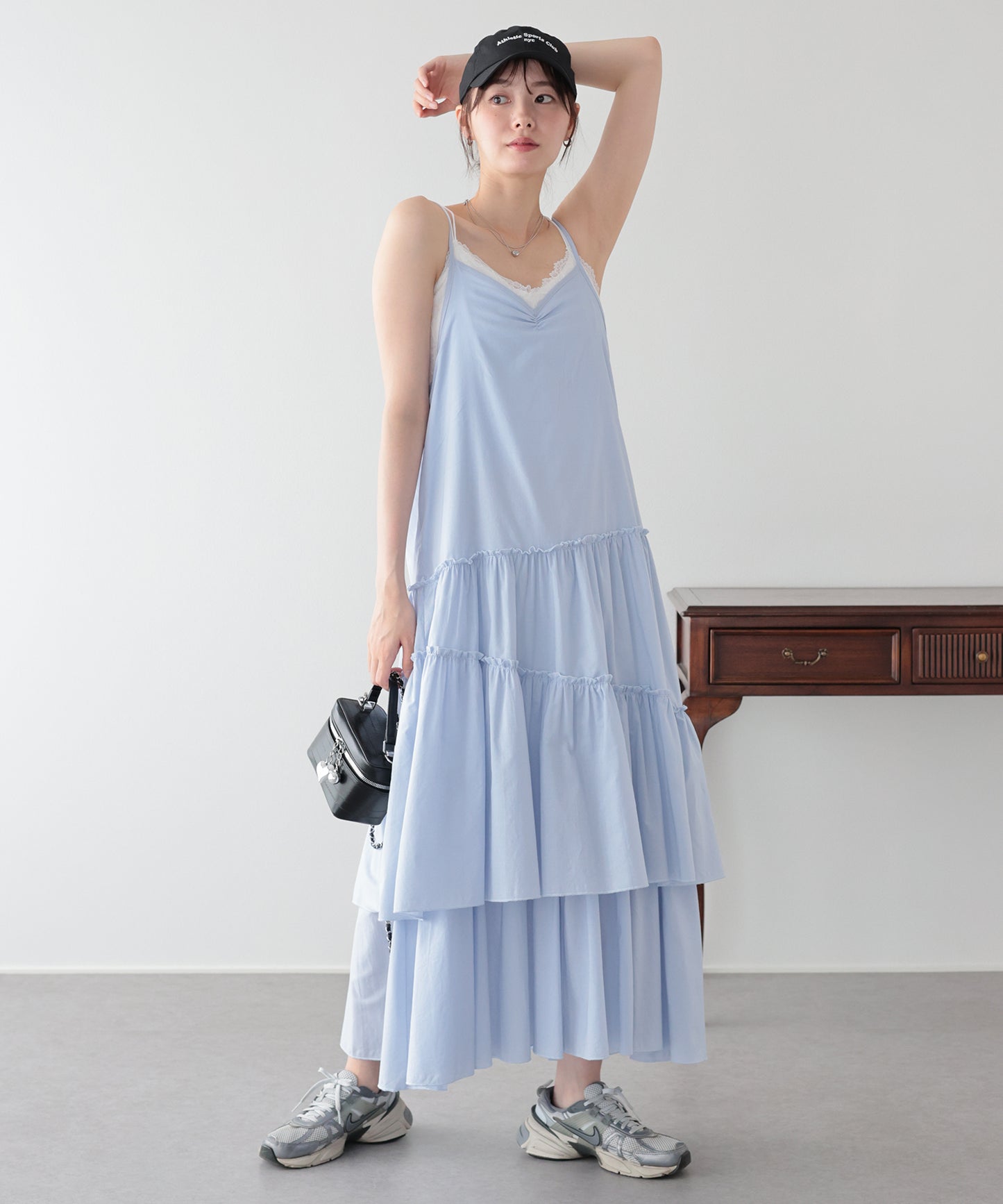 【早割5％OFF】ランダムティアードキャミワンピース