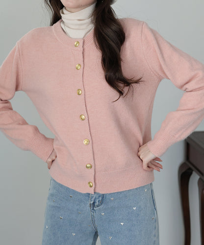 【早割5％OFF】金ボタンクルーネックカーディガン