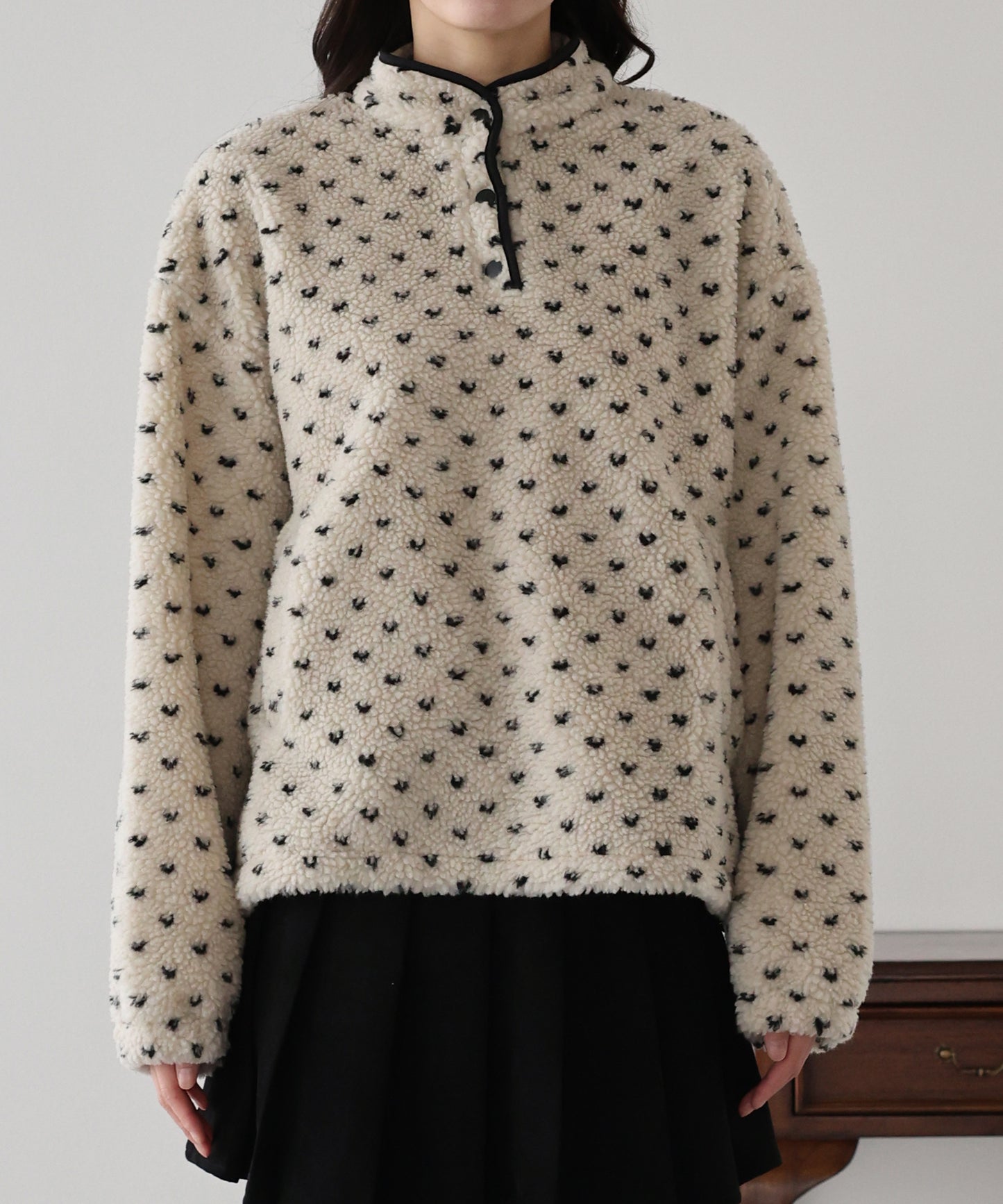 【早割5％OFF】ハート柄ボアハーフボタンプルオーバー