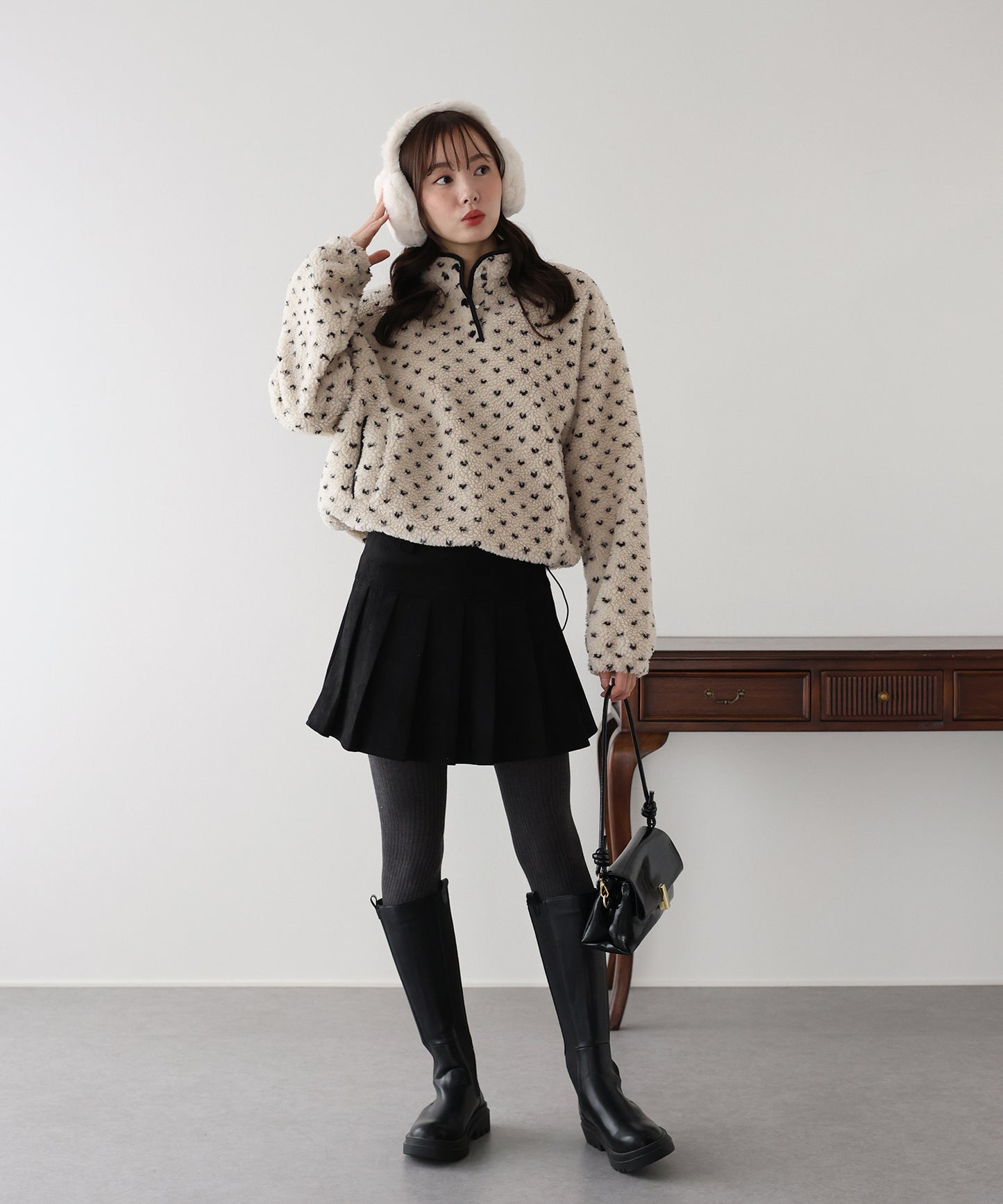 【早割5％OFF】ハート柄ボアハーフボタンプルオーバー