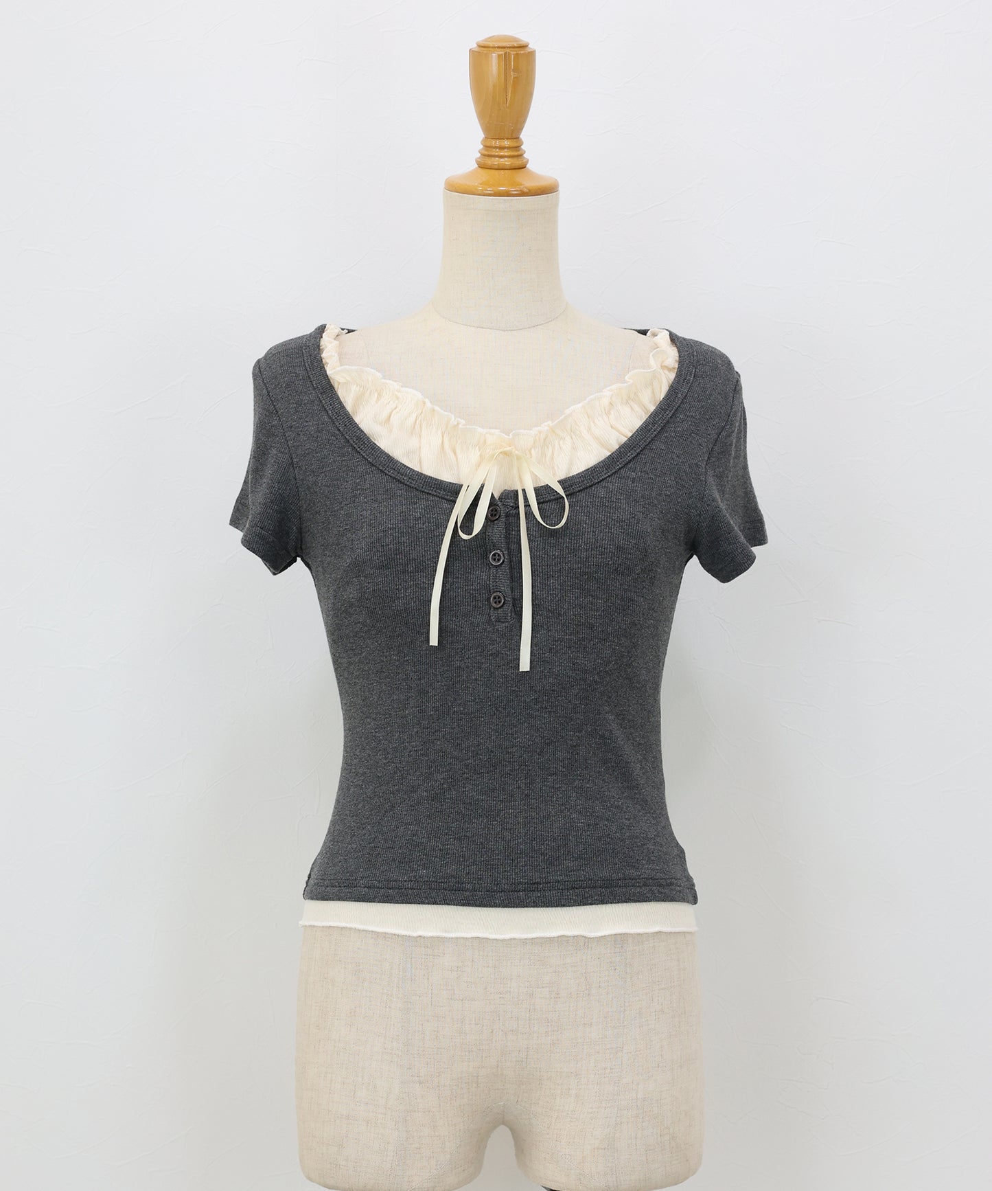 【早割5％OFF】ギャザーリボンレイヤードTシャツ【メール便】