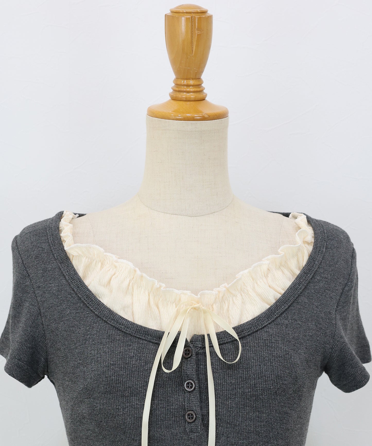 【早割5％OFF】ギャザーリボンレイヤードTシャツ【メール便】