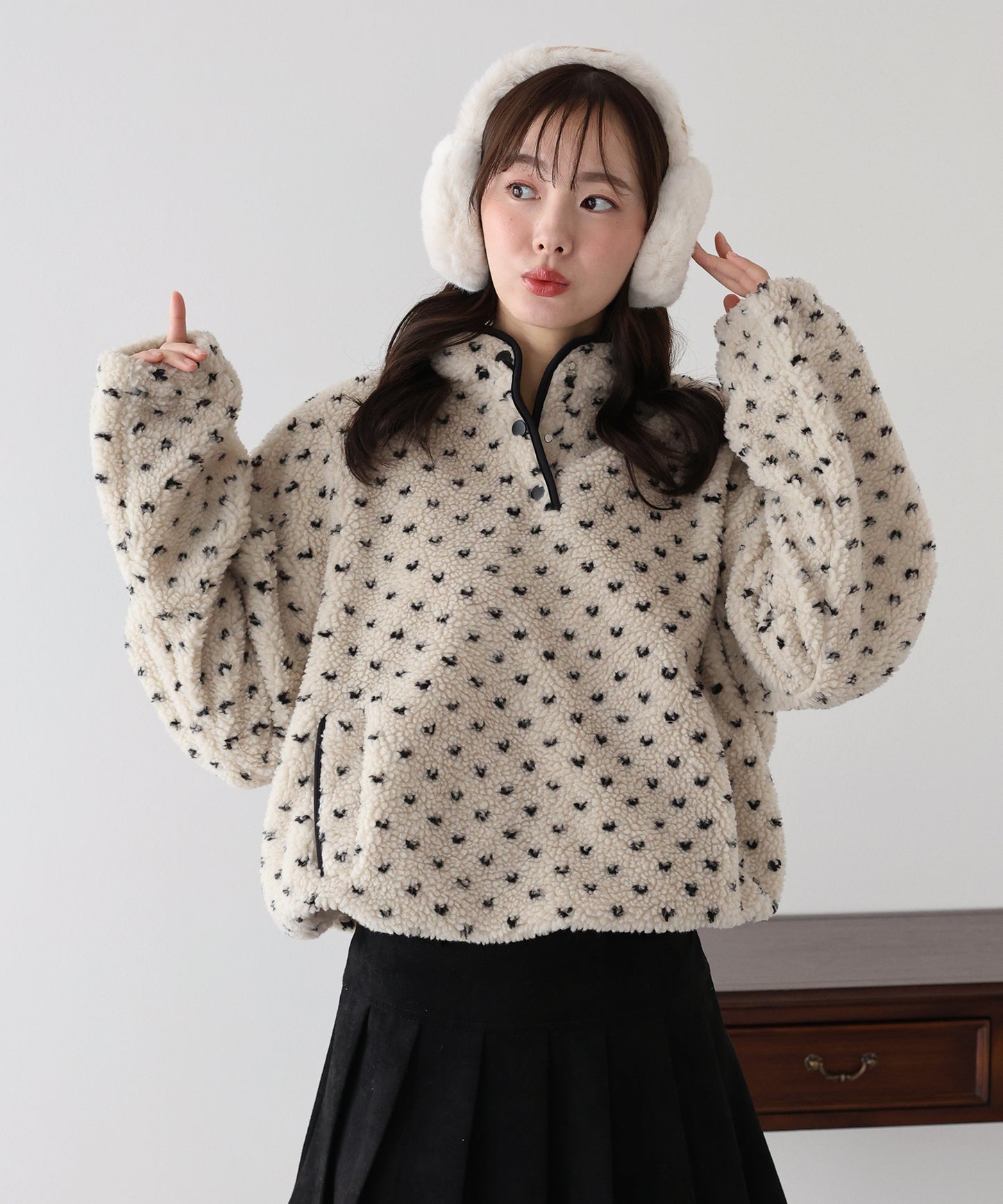 【早割5％OFF】ハート柄ボアハーフボタンプルオーバー