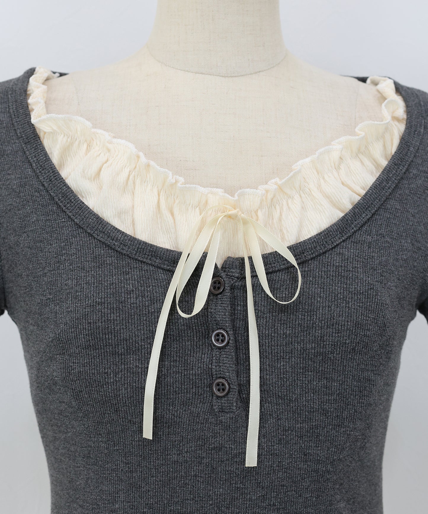 【早割5％OFF】ギャザーリボンレイヤードTシャツ【メール便】