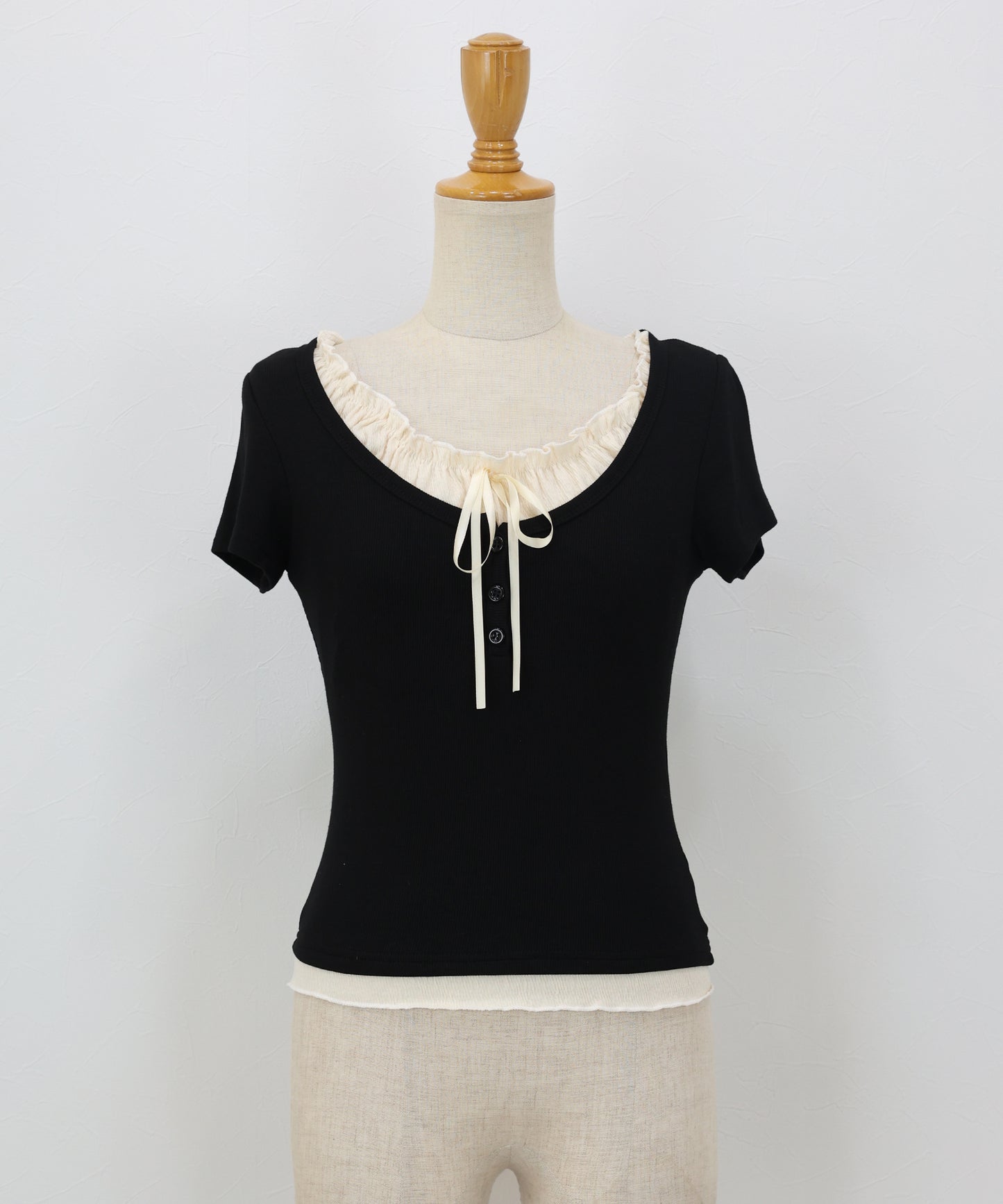 【早割5％OFF】ギャザーリボンレイヤードTシャツ【メール便】