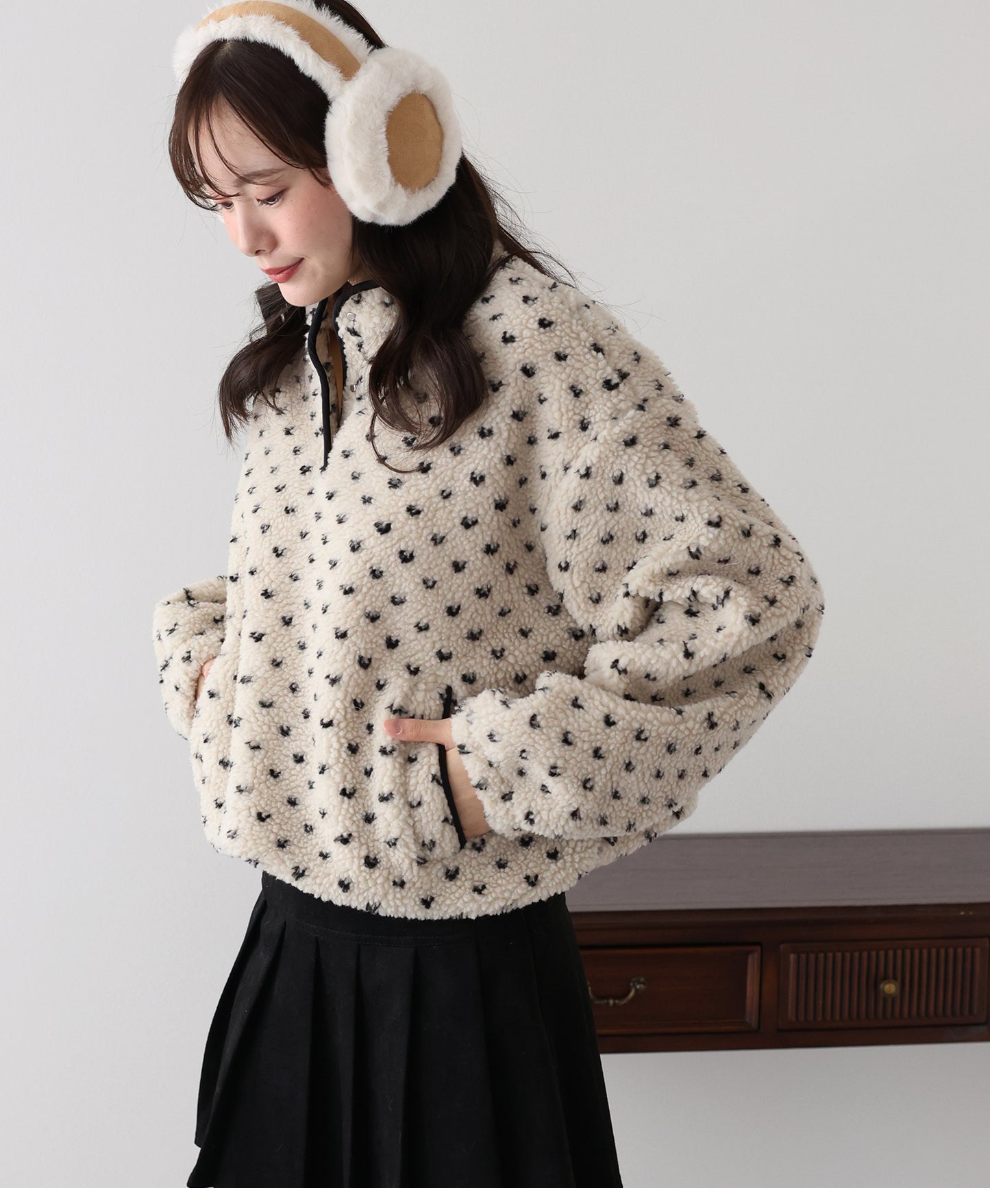 【早割5％OFF】ハート柄ボアハーフボタンプルオーバー