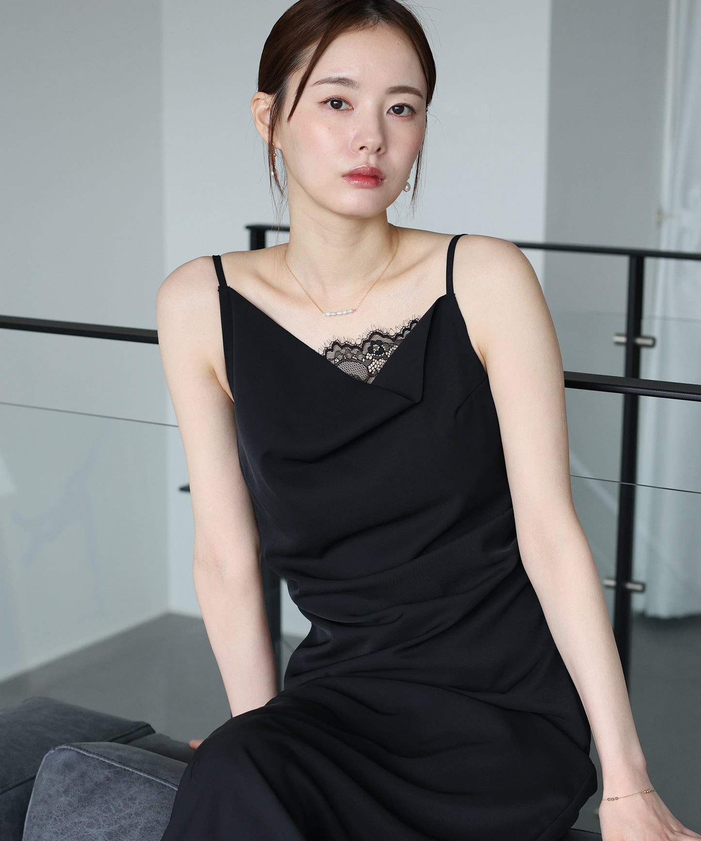 【早割5％OFF】レースドレープキャミワンピース