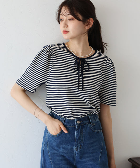 【TIME SALE】パイピングリボンタックTシャツ
