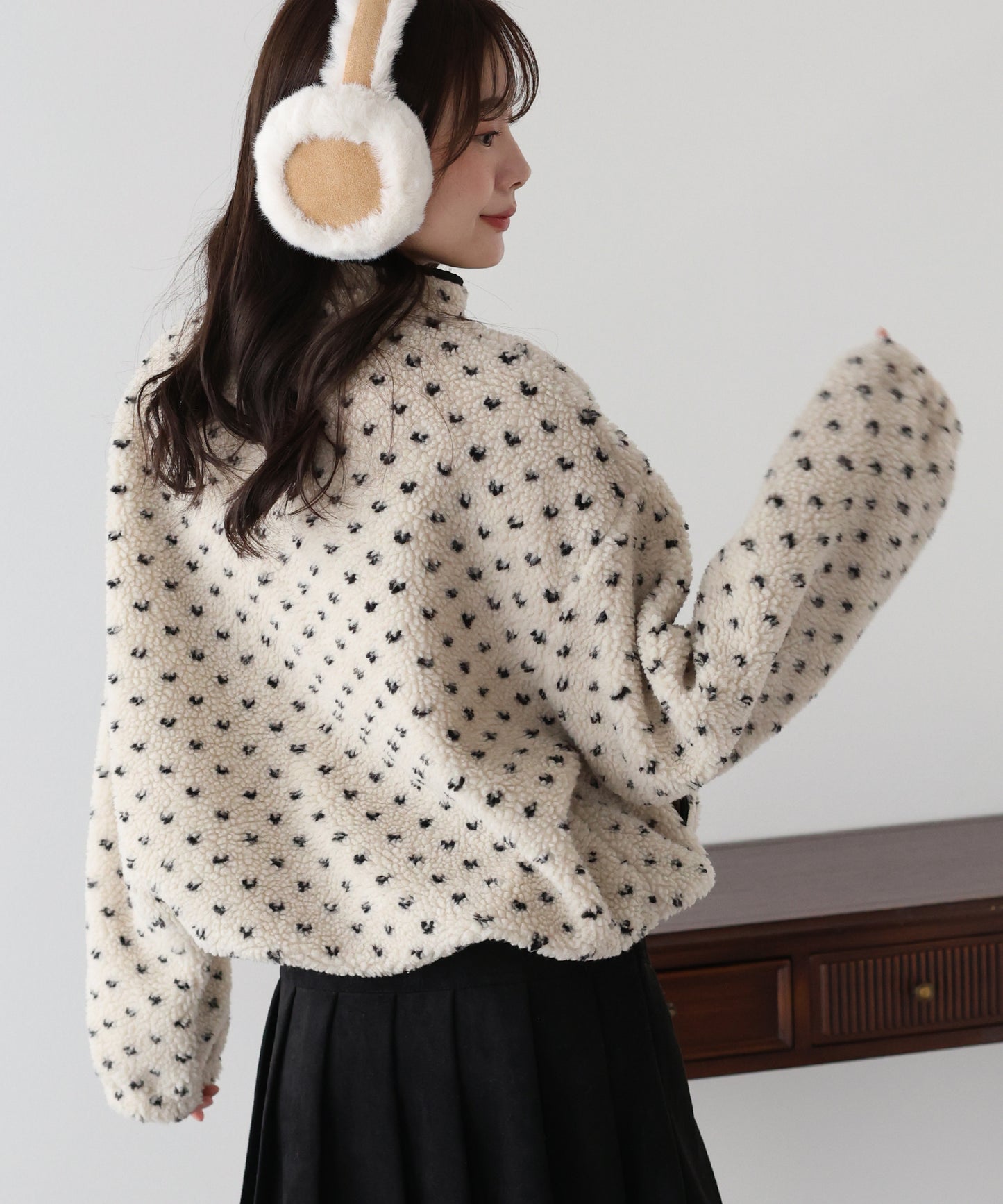 【早割5％OFF】ハート柄ボアハーフボタンプルオーバー