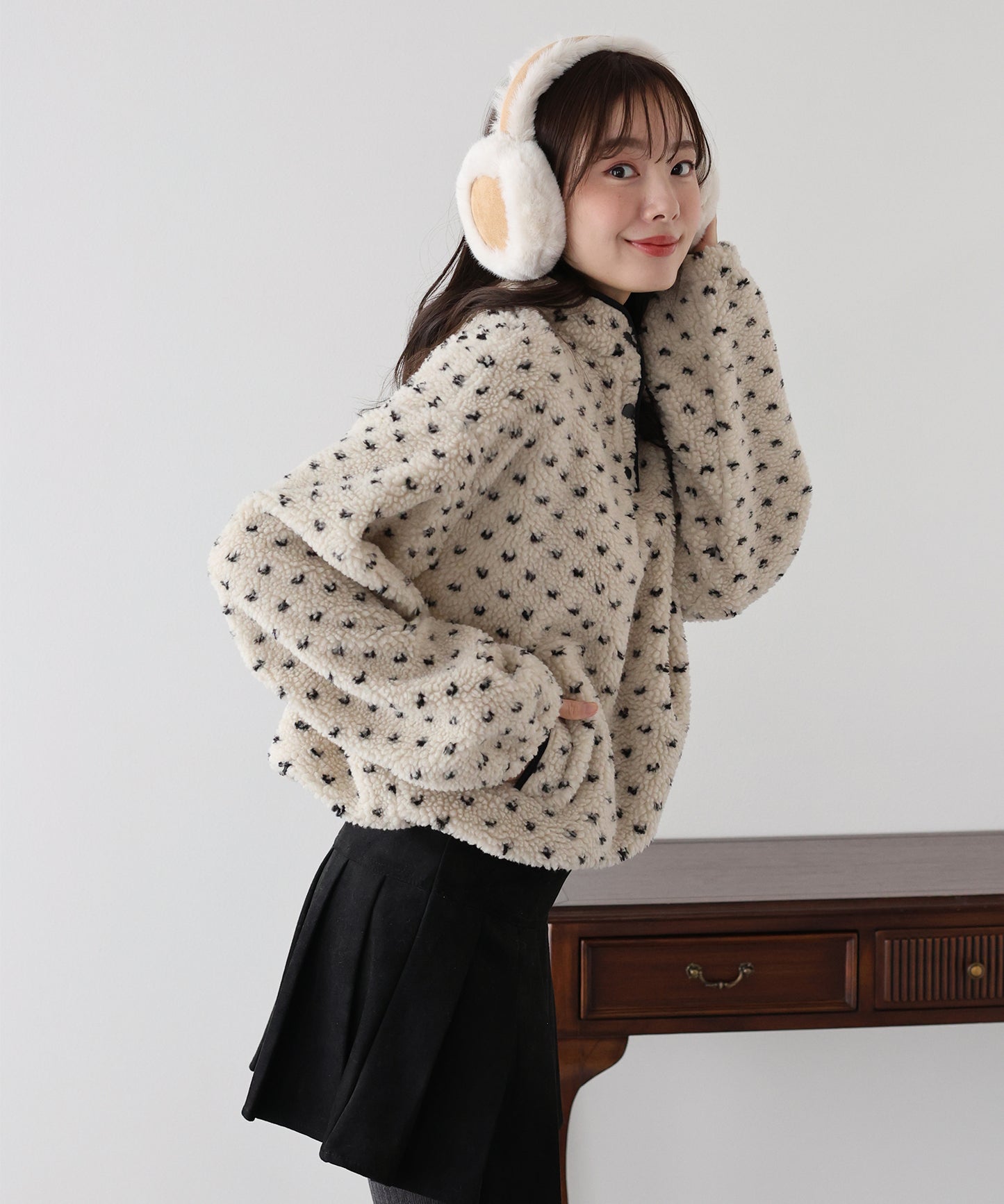 【早割5％OFF】ハート柄ボアハーフボタンプルオーバー