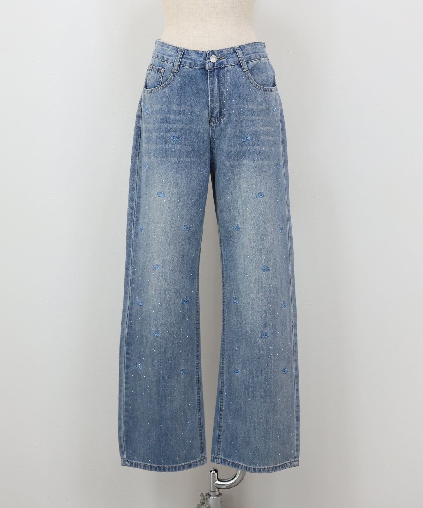 【早割5％OFF】ローズ刺繍デニムパンツ