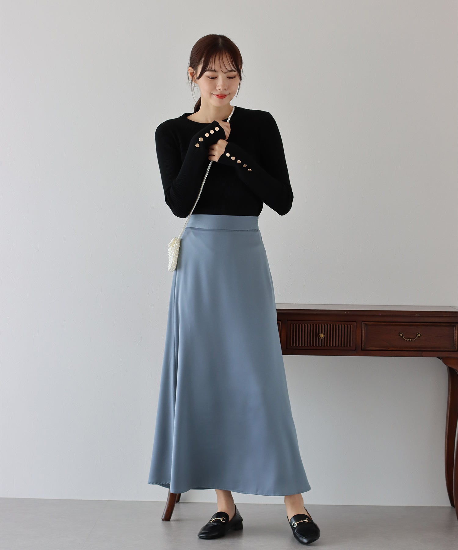 丈が選べるマーメイドサテンロングスカート – BLUE ONLINE