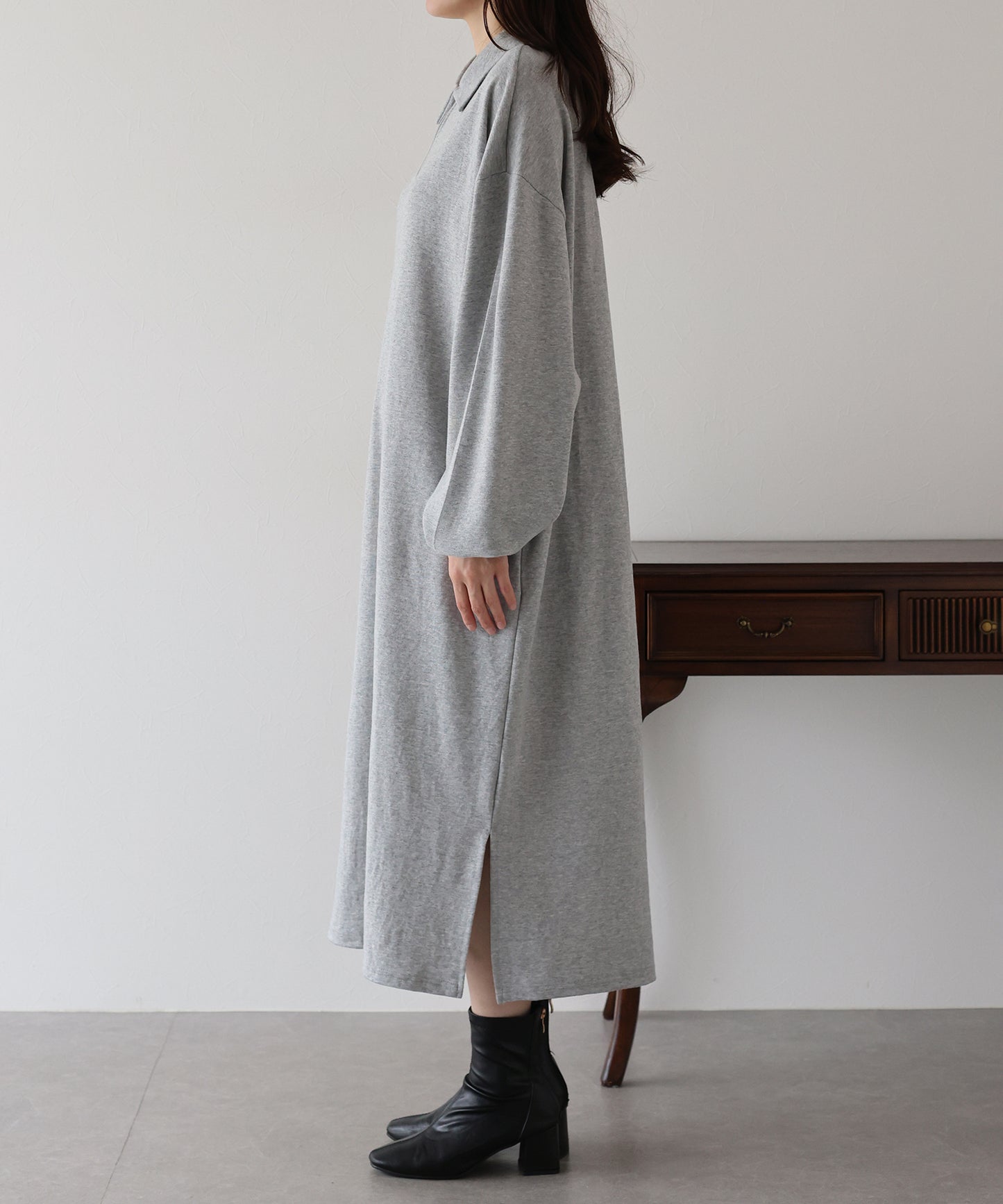 ハーフジップスウェットワンピース