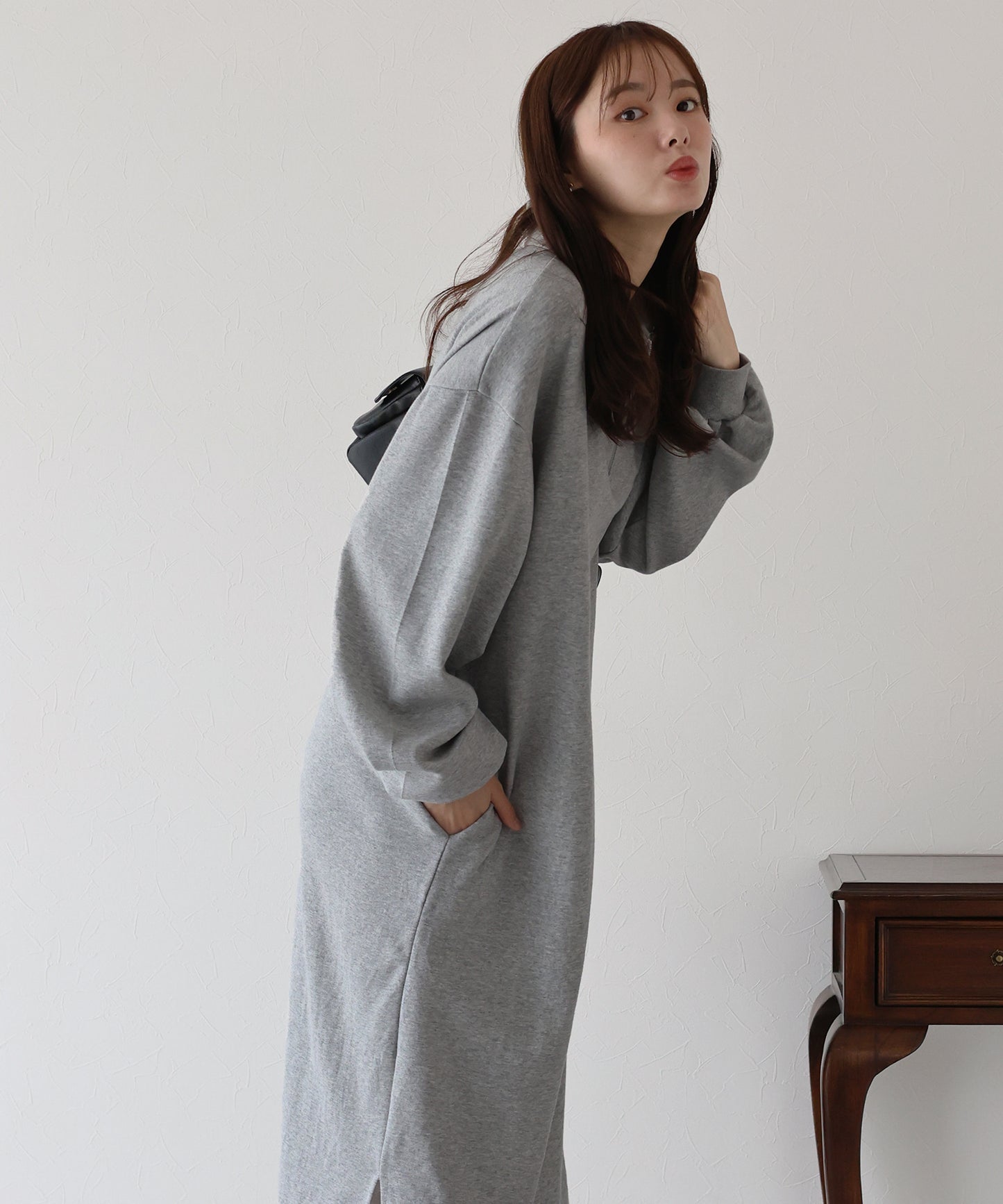 ハーフジップスウェットワンピース