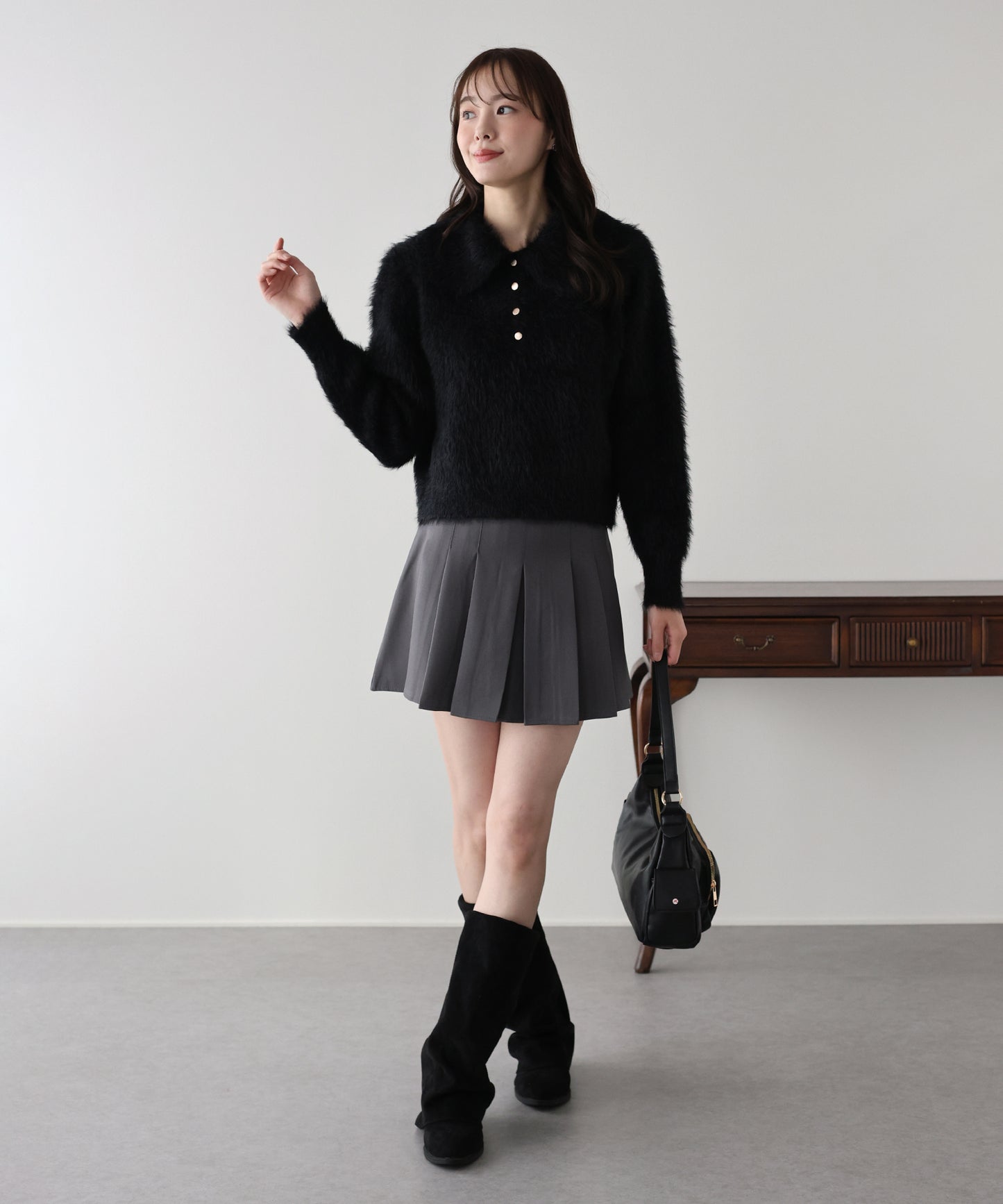 【早割5％OFF】シャギーポロ襟カーディガン