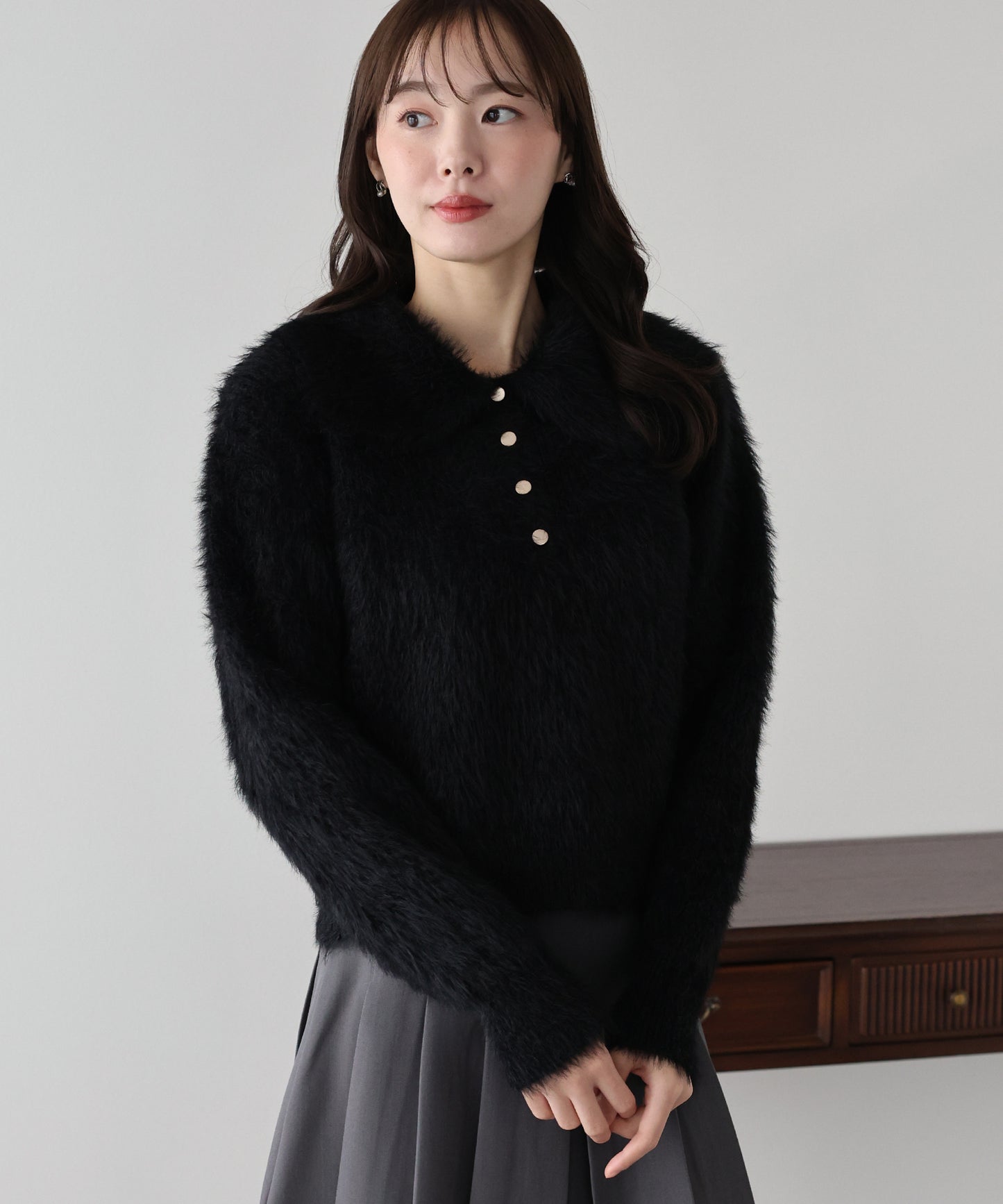 【早割5％OFF】シャギーポロ襟カーディガン