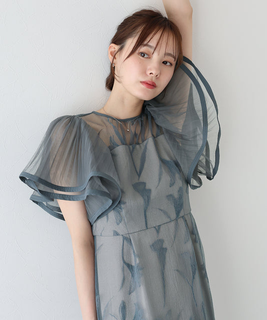 【TIME SALE】フリルスリーブフロッキードレス