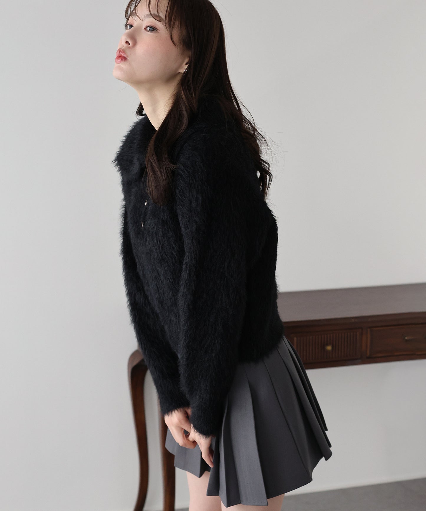 【早割5％OFF】シャギーポロ襟カーディガン