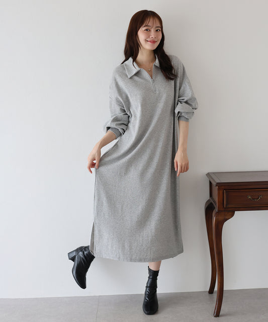 【早割5％OFF】ハーフジップスウェットワンピース