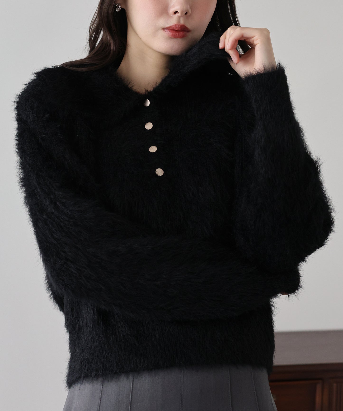 【早割5％OFF】シャギーポロ襟カーディガン