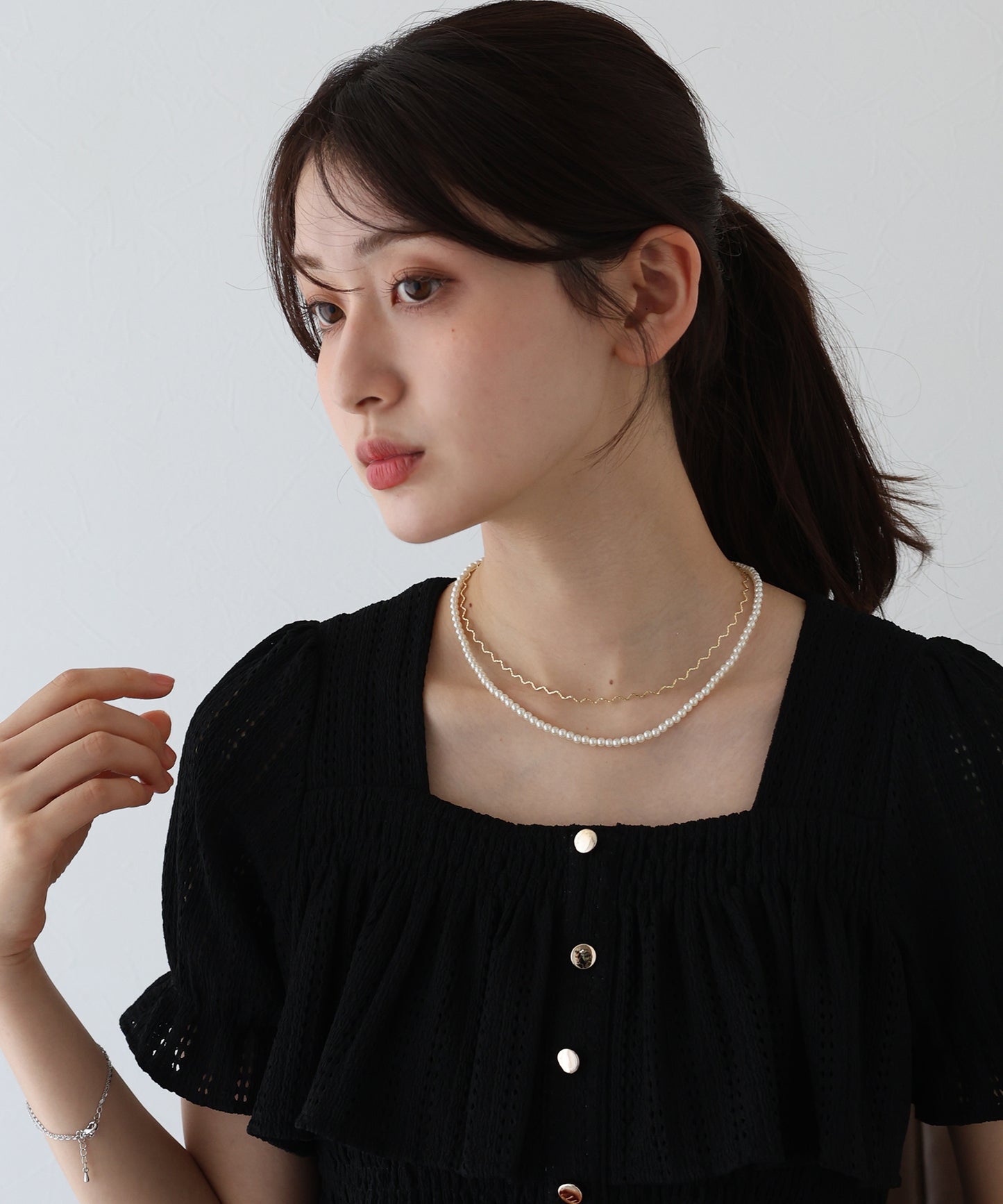 【新商品限定5％OFF（木）】ウェーブ＆パールネックレス / ニッケルフリー【ネコポス】